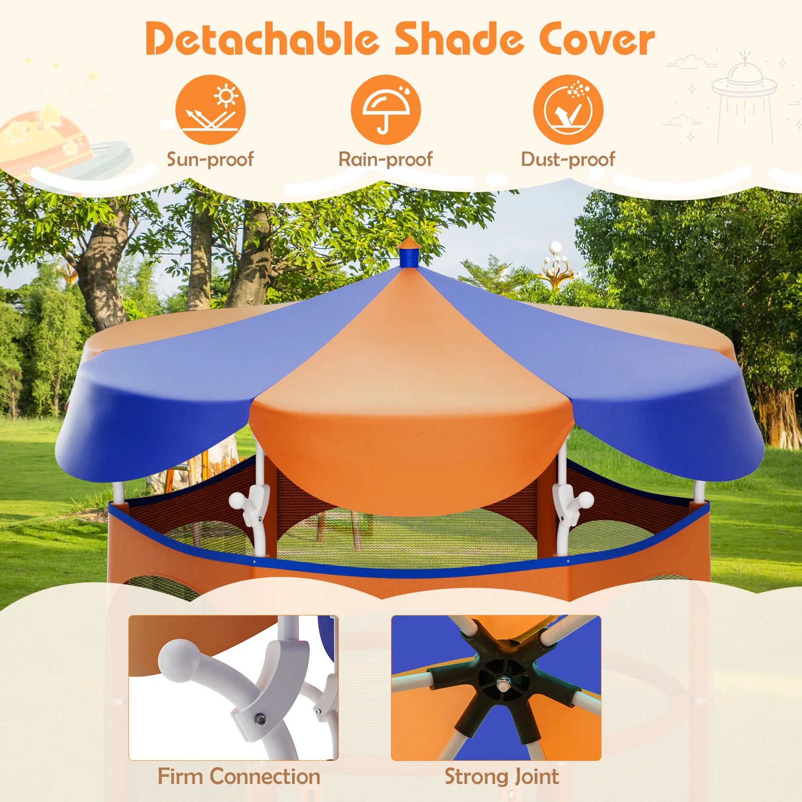64 Inch Kids Trampoline with Detachable Canopy and Safety Enclosure Net - Image 5