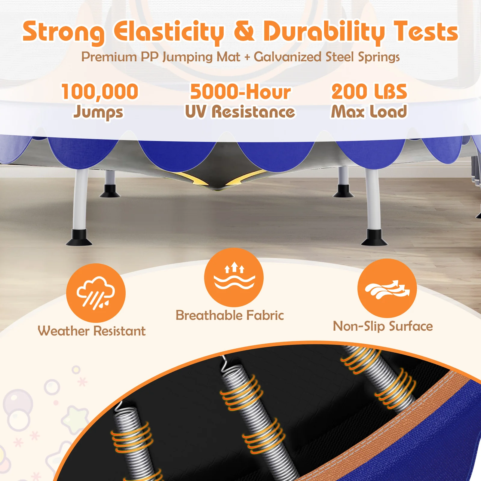 64 Inch Kids Trampoline with Detachable Canopy and Safety Enclosure Net - Image 7