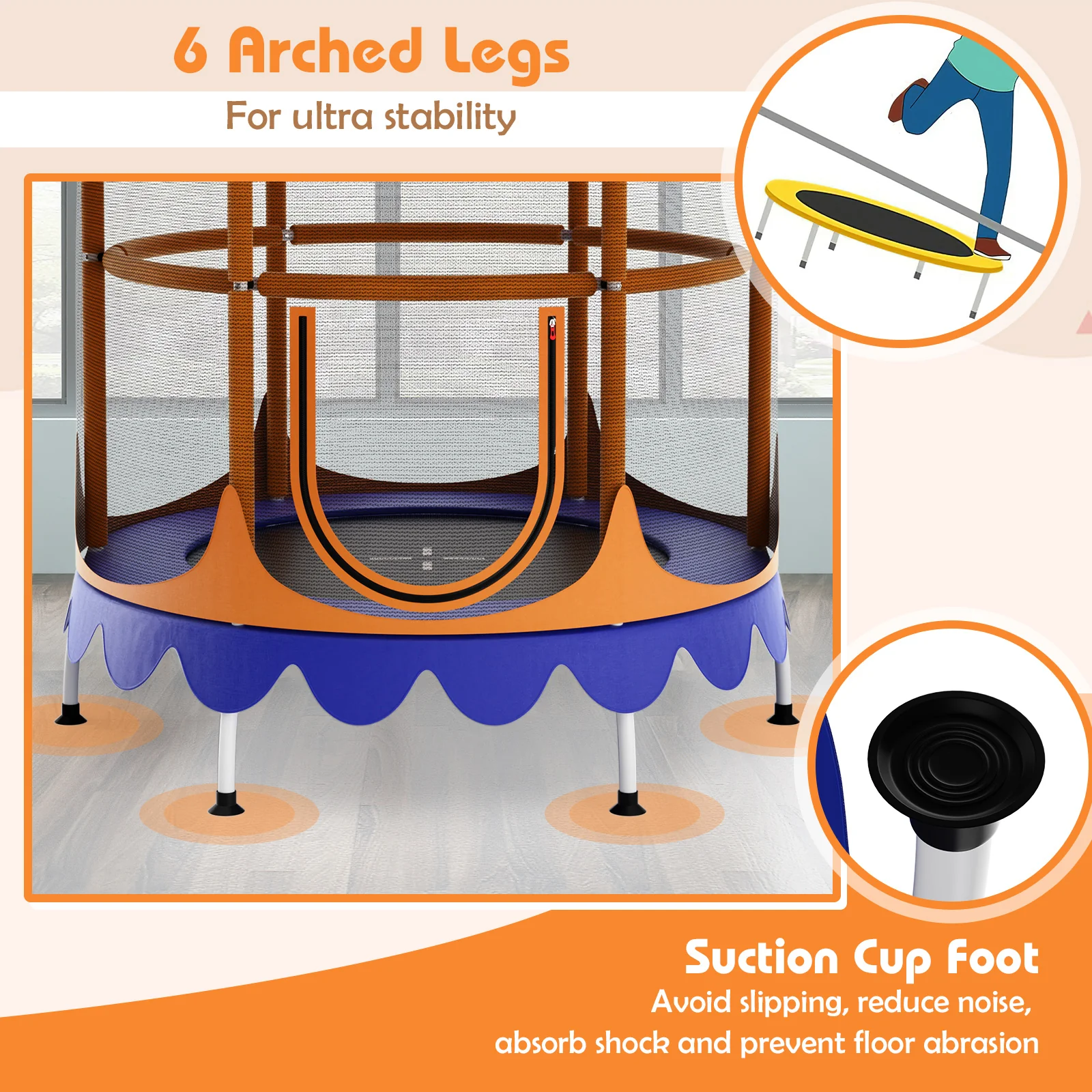 64 Inch Kids Trampoline with Detachable Canopy and Safety Enclosure Net - Image 8