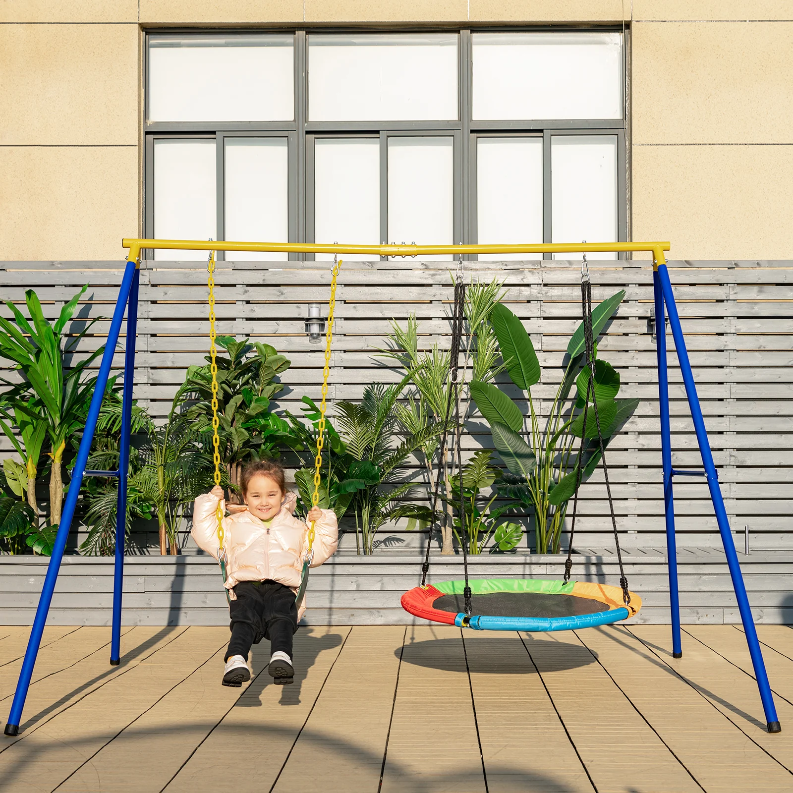 660 LBS Extra-Large A-Shaped Swing Stand with Anti-Slip Footpads (Without Seat)-Yellow - Image 8
