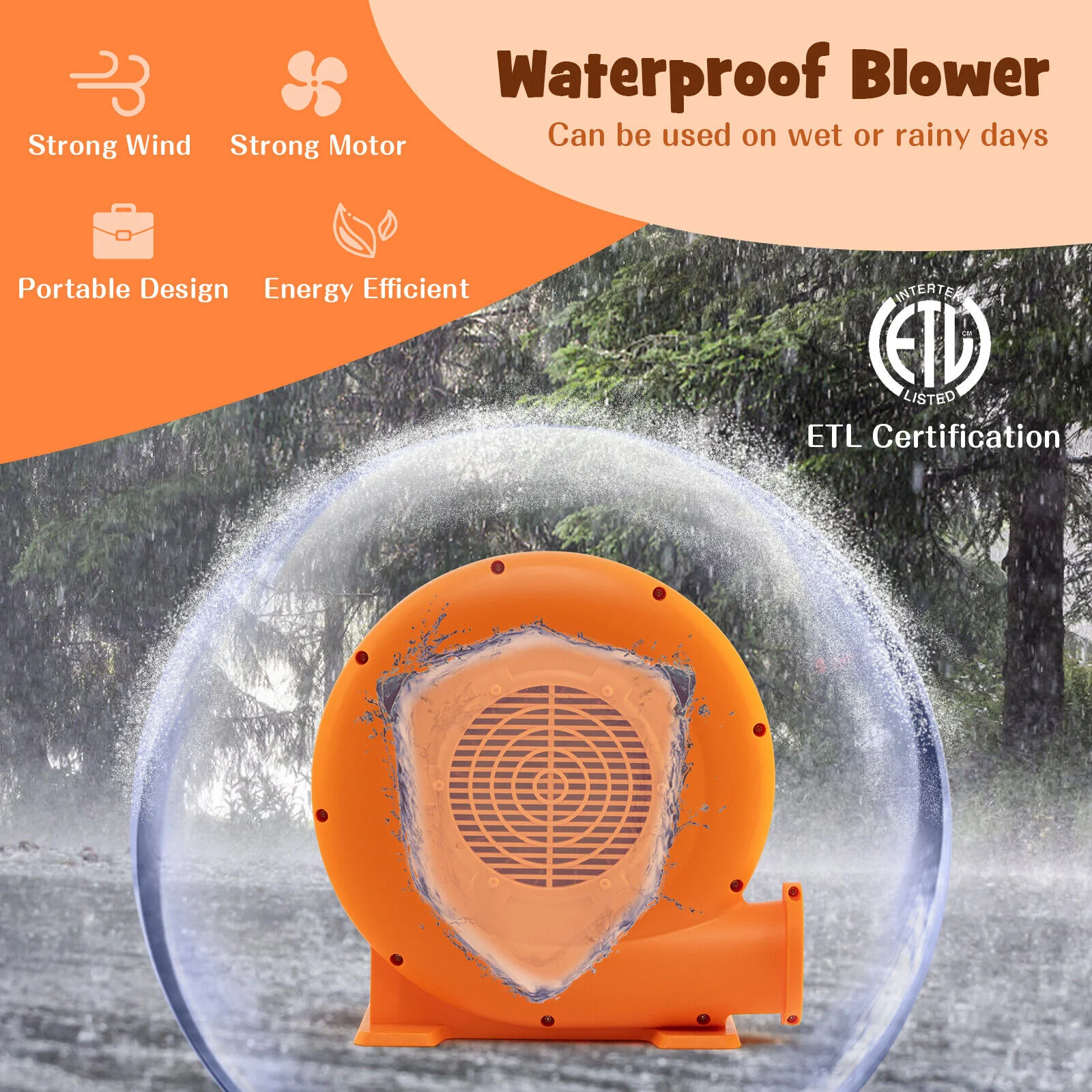 680W Air Blower (1.0HP) for Inflatables with 25 feet Wire and GFCI Plug - Image 3