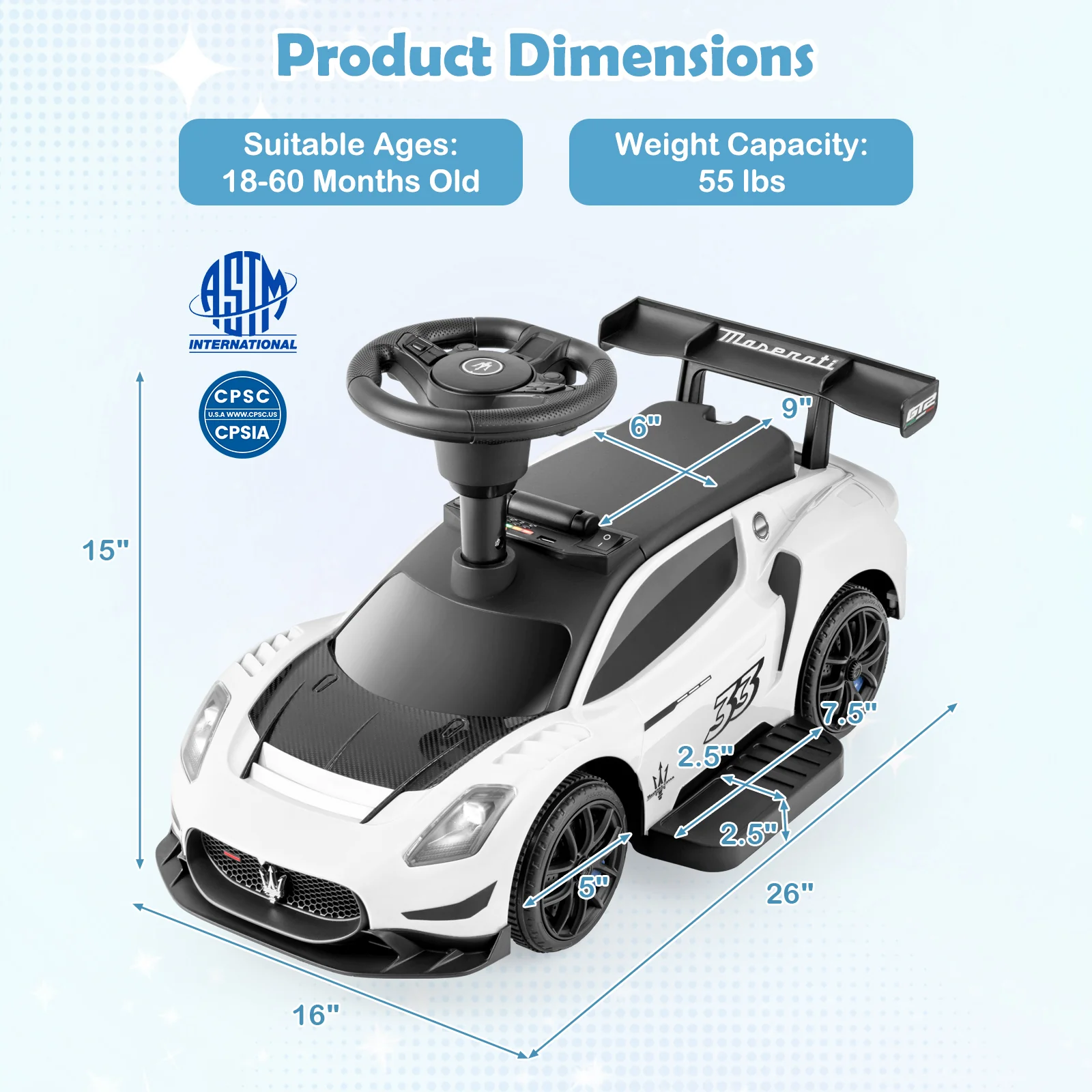 6V Electric Kids Ride on Push Car Maserati Licensed with Foot Pedal and Music - Image 13