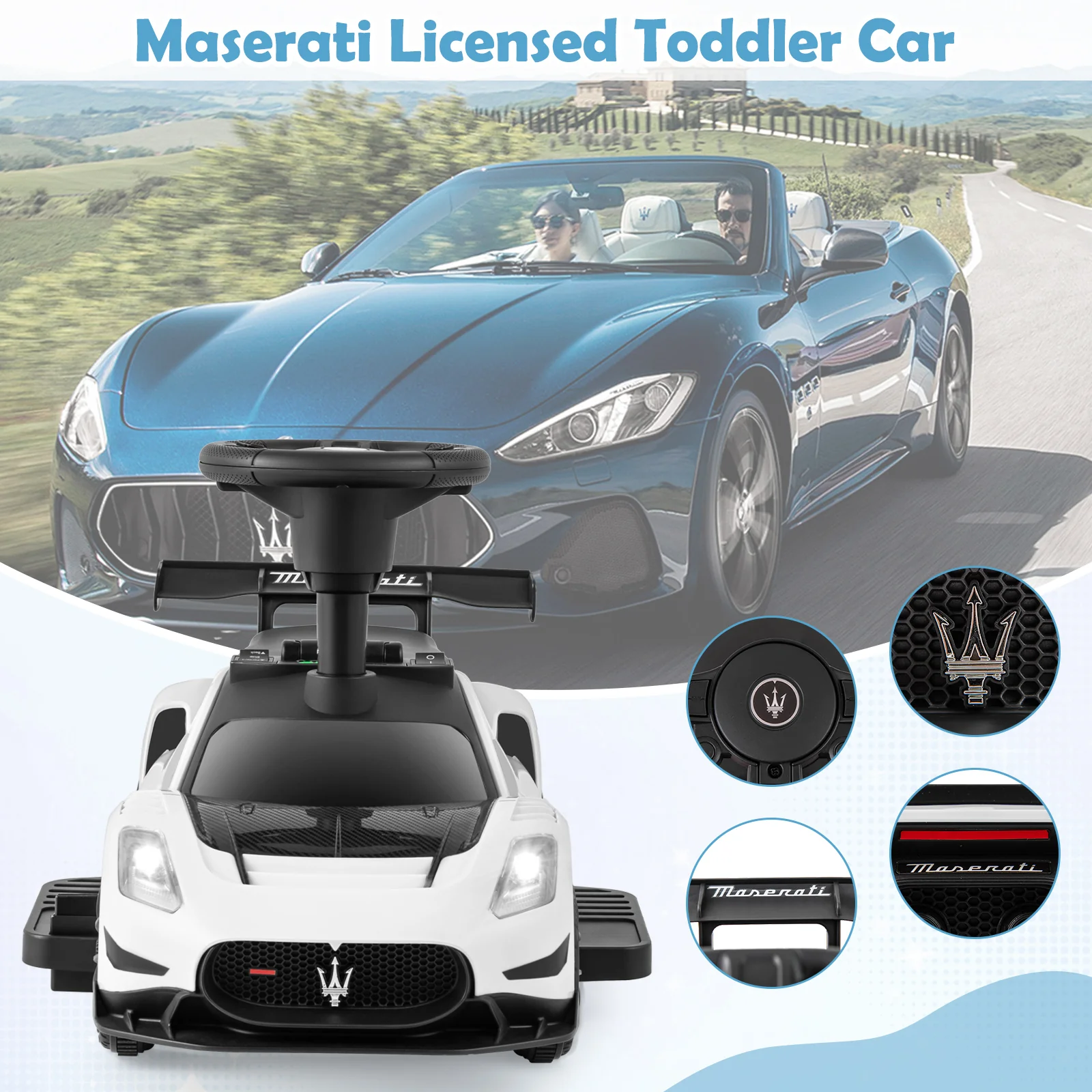 6V Electric Kids Ride on Push Car Maserati Licensed with Foot Pedal and Music - Image 16