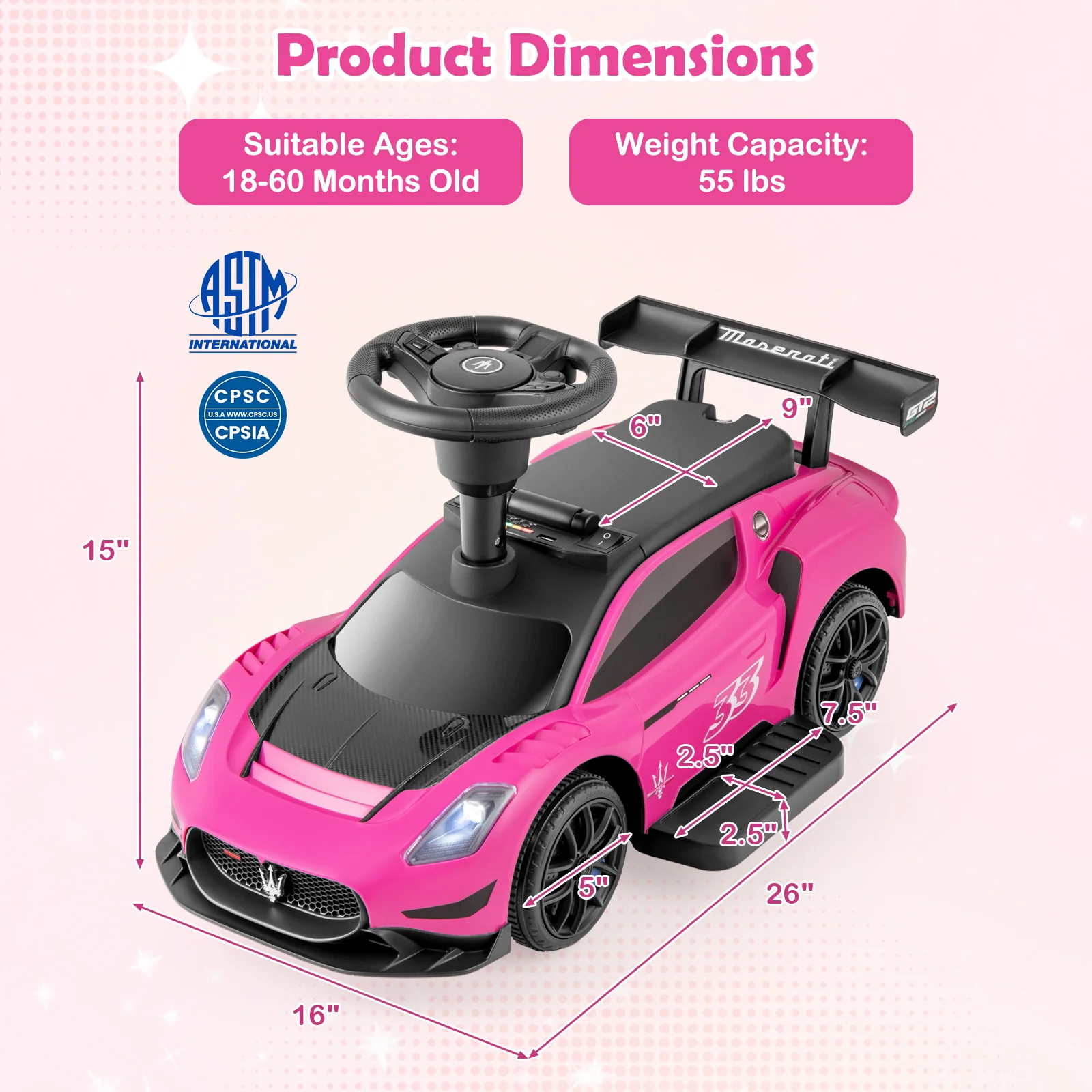 6V Electric Kids Ride on Push Car Maserati Licensed with Foot Pedal and Music - Image 5