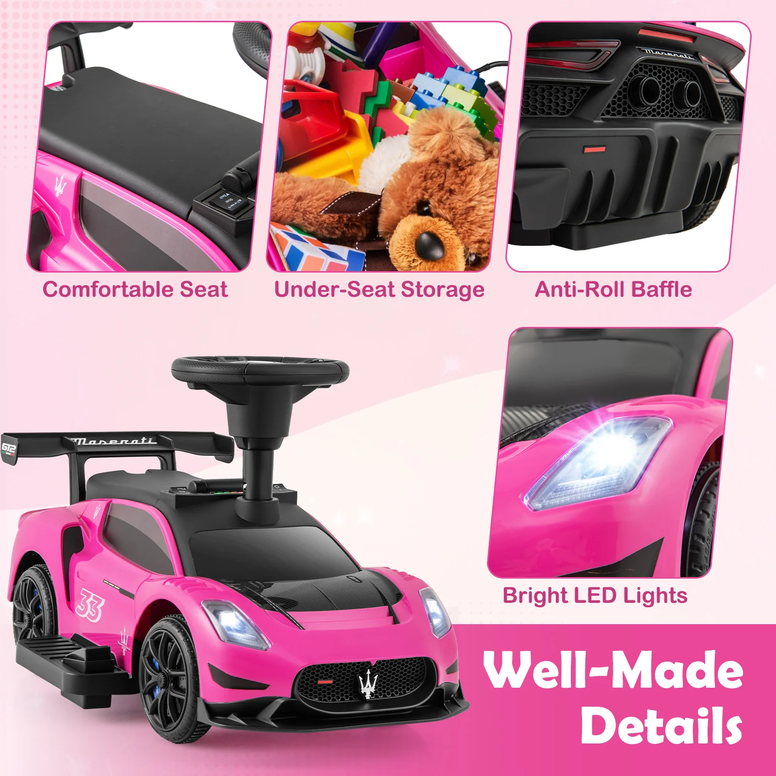 6V Electric Kids Ride on Push Car Maserati Licensed with Foot Pedal and Music - Image 8