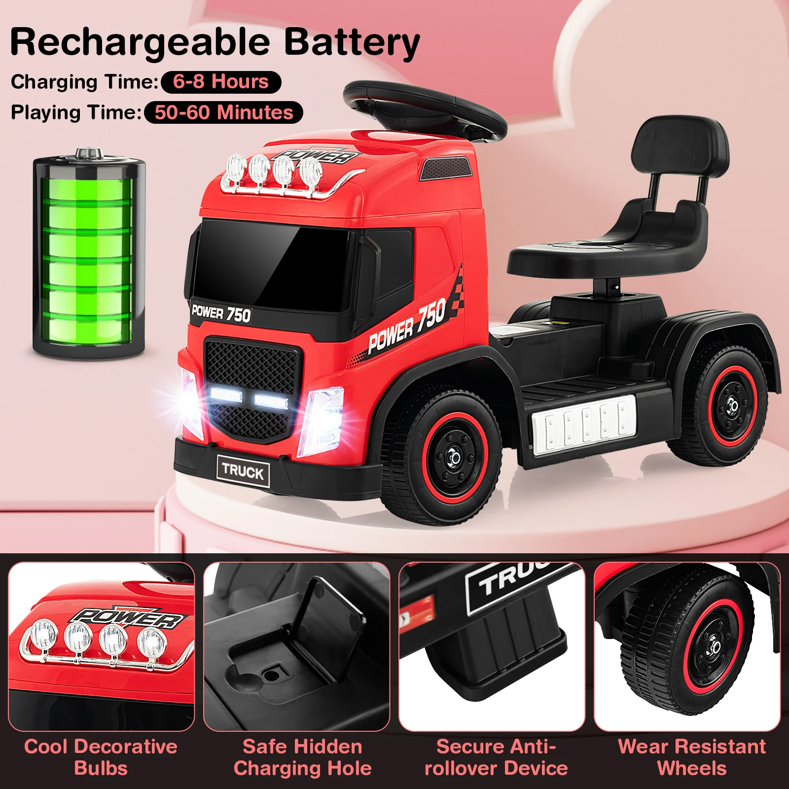 6V Kids Electric Ride-on Truck with Height Adjustable Seat - Image 22