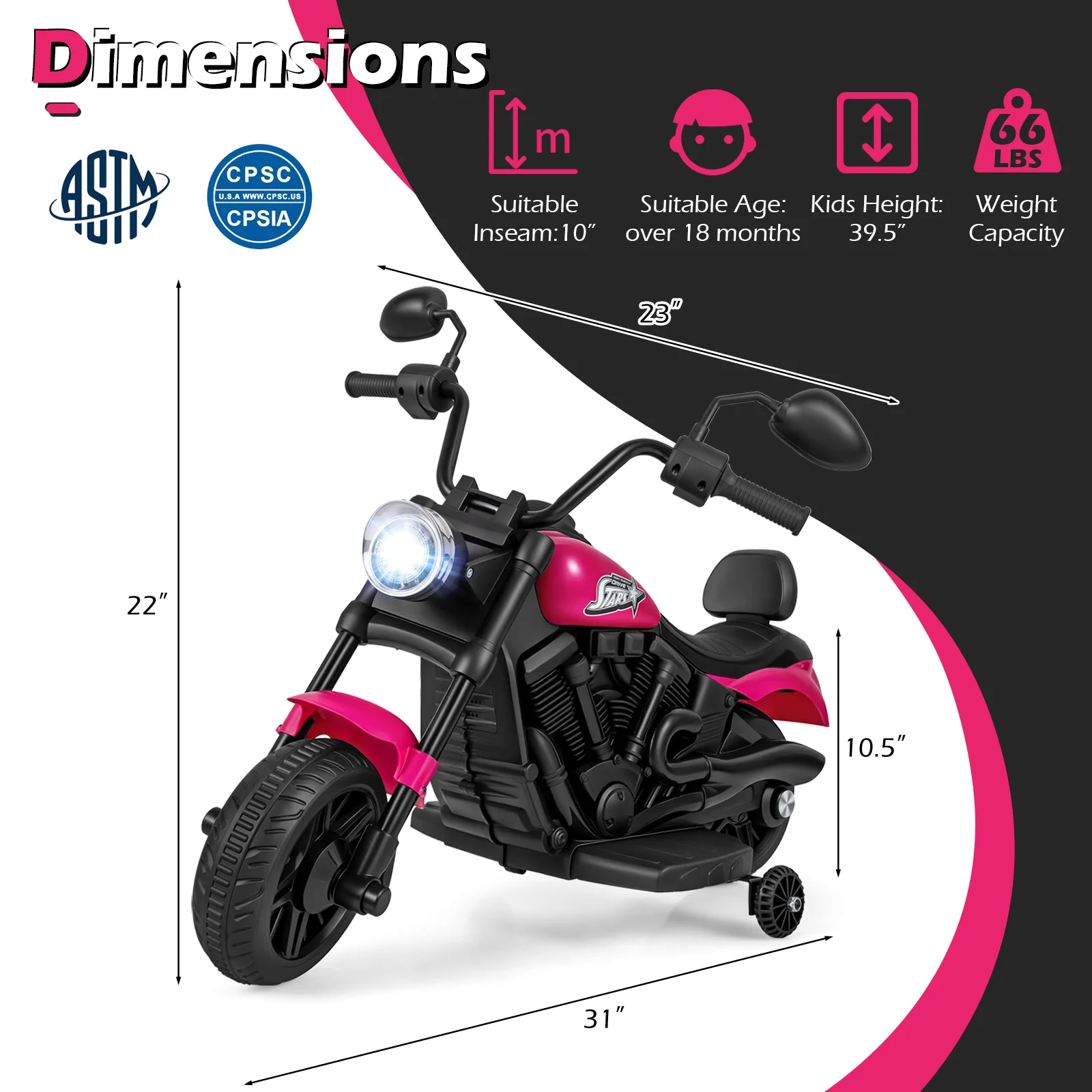 6V Kids Motorcycle with Headlight and Music and Training Wheels - Image 12