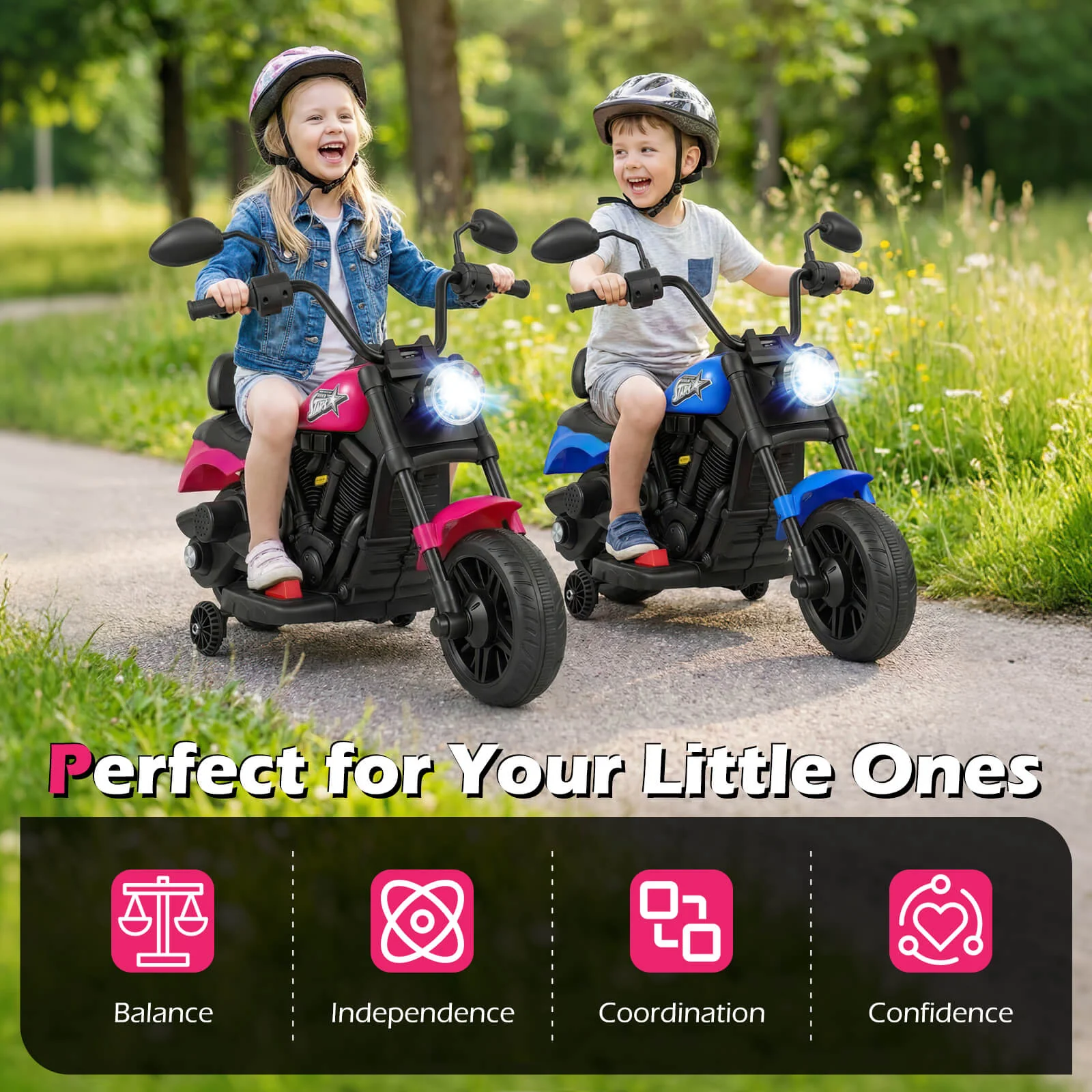 6V Kids Motorcycle with Headlight and Music and Training Wheels - Image 13