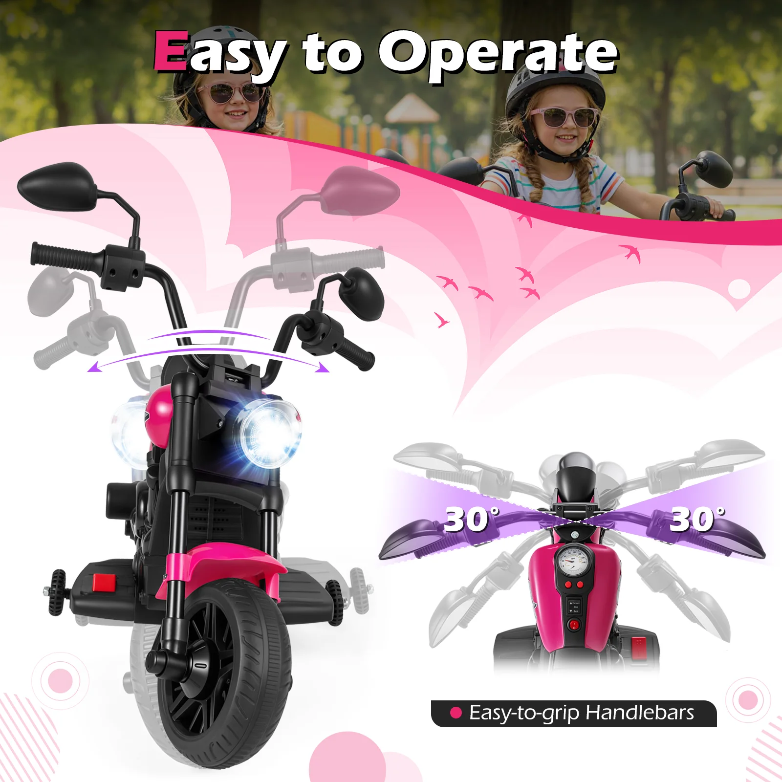 6V Kids Motorcycle with Headlight and Music and Training Wheels - Image 15