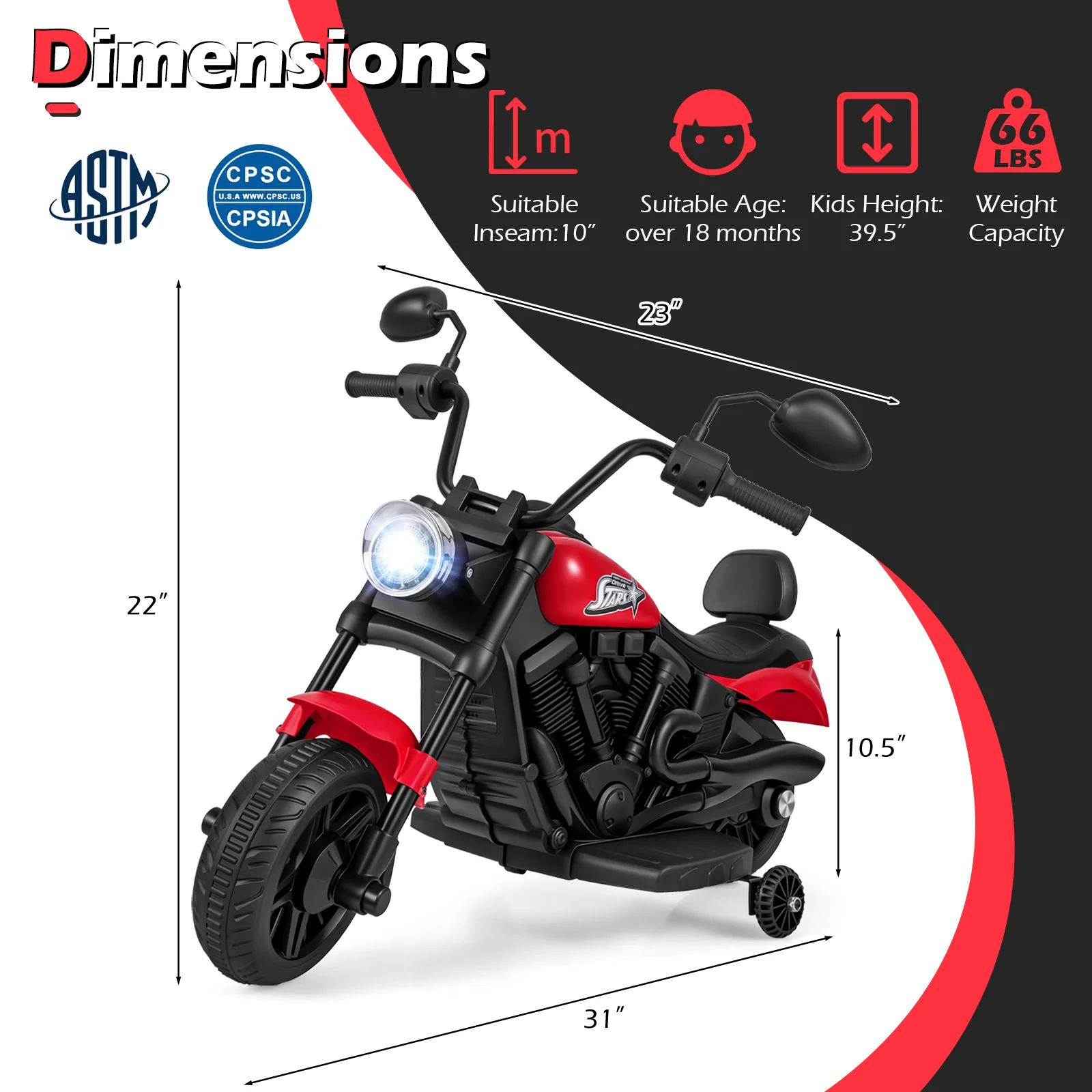 6V Kids Motorcycle with Headlight and Music and Training Wheels - Image 20