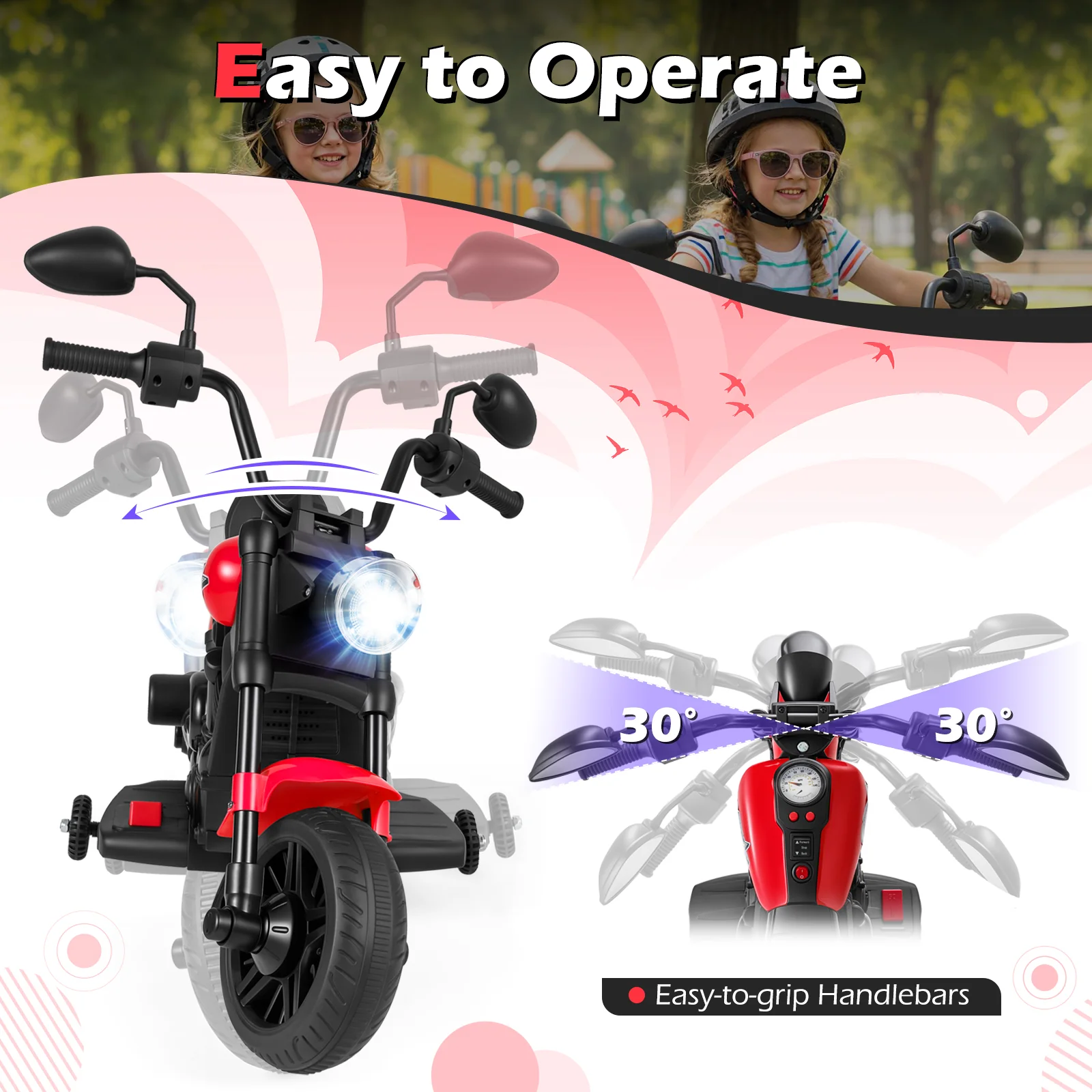 6V Kids Motorcycle with Headlight and Music and Training Wheels - Image 23