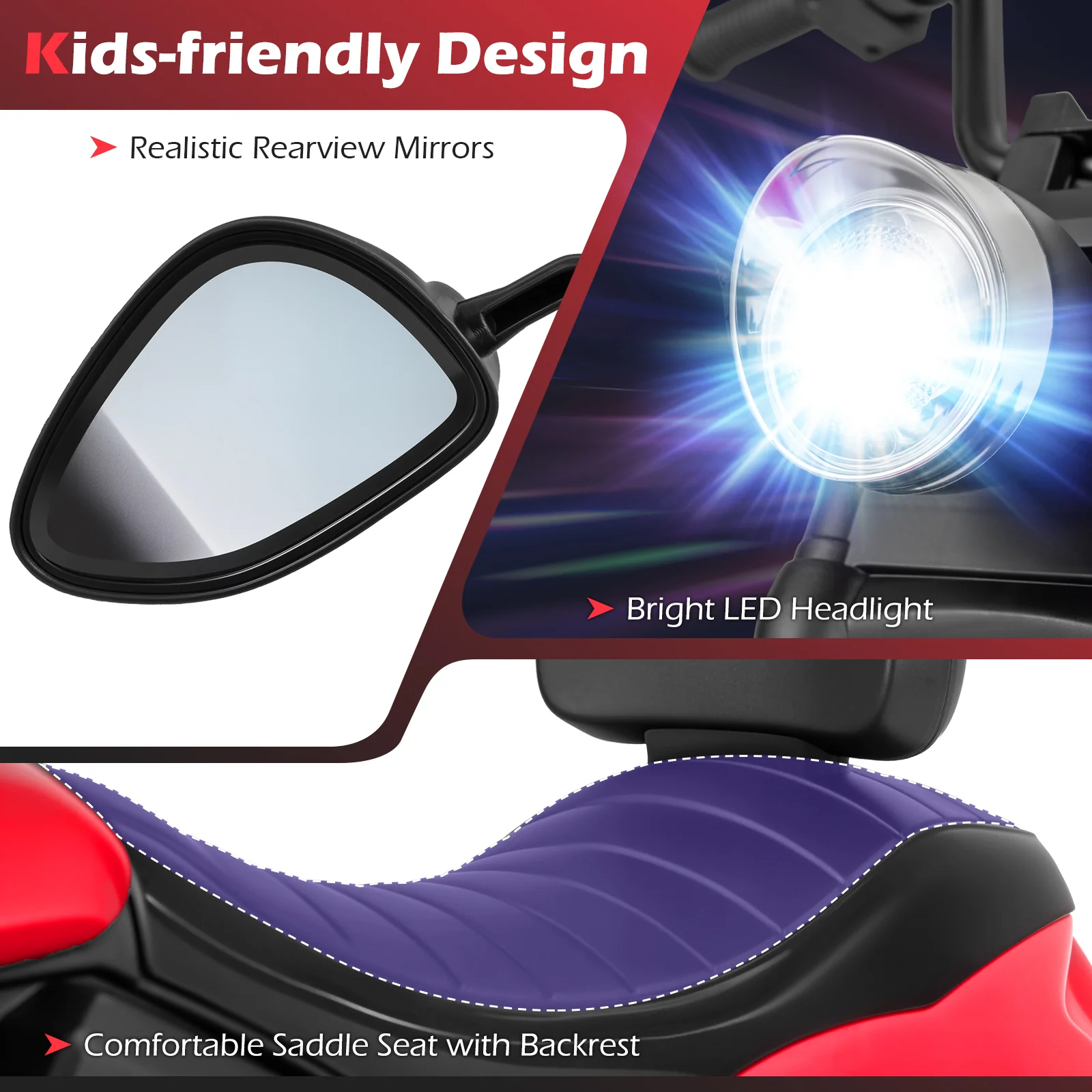 6V Kids Motorcycle with Headlight and Music and Training Wheels - Image 24