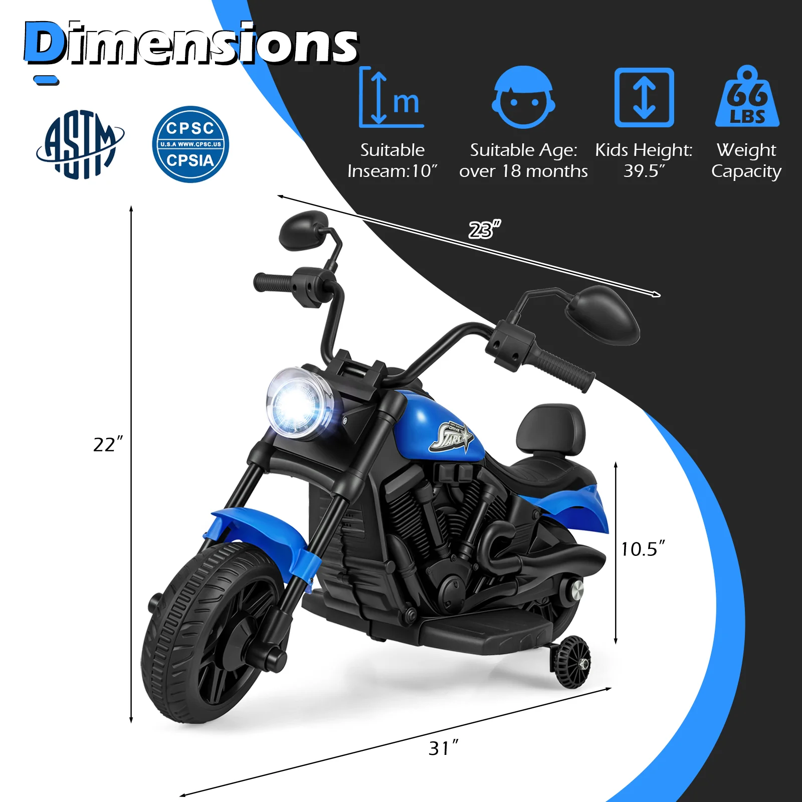 6V Kids Motorcycle with Headlight and Music and Training Wheels - Image 28