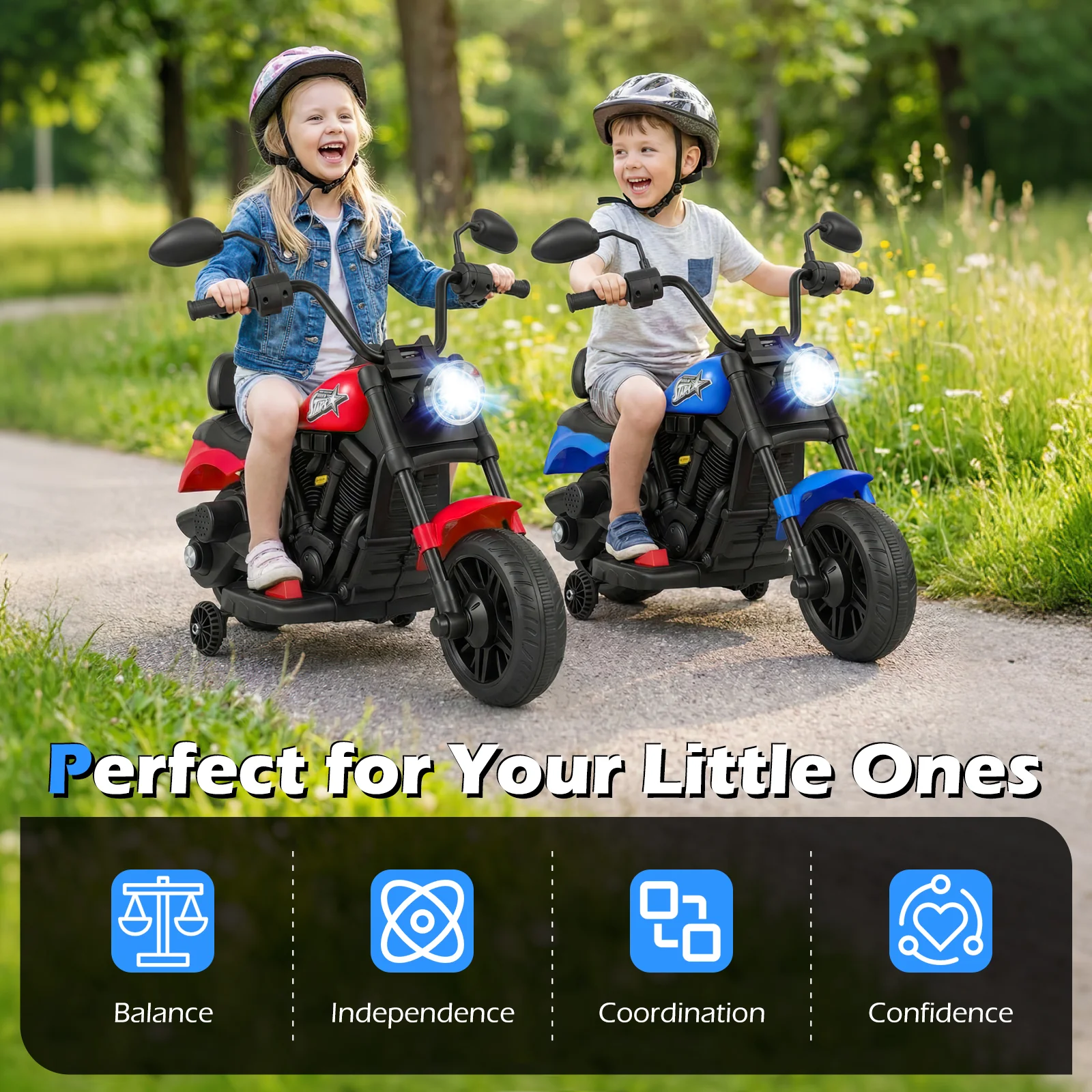 6V Kids Motorcycle with Headlight and Music and Training Wheels - Image 29