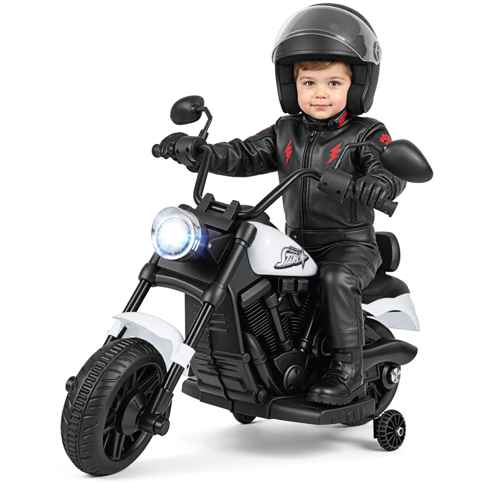 6V Kids Motorcycle with Headlight and Music and Training Wheels - Image 3