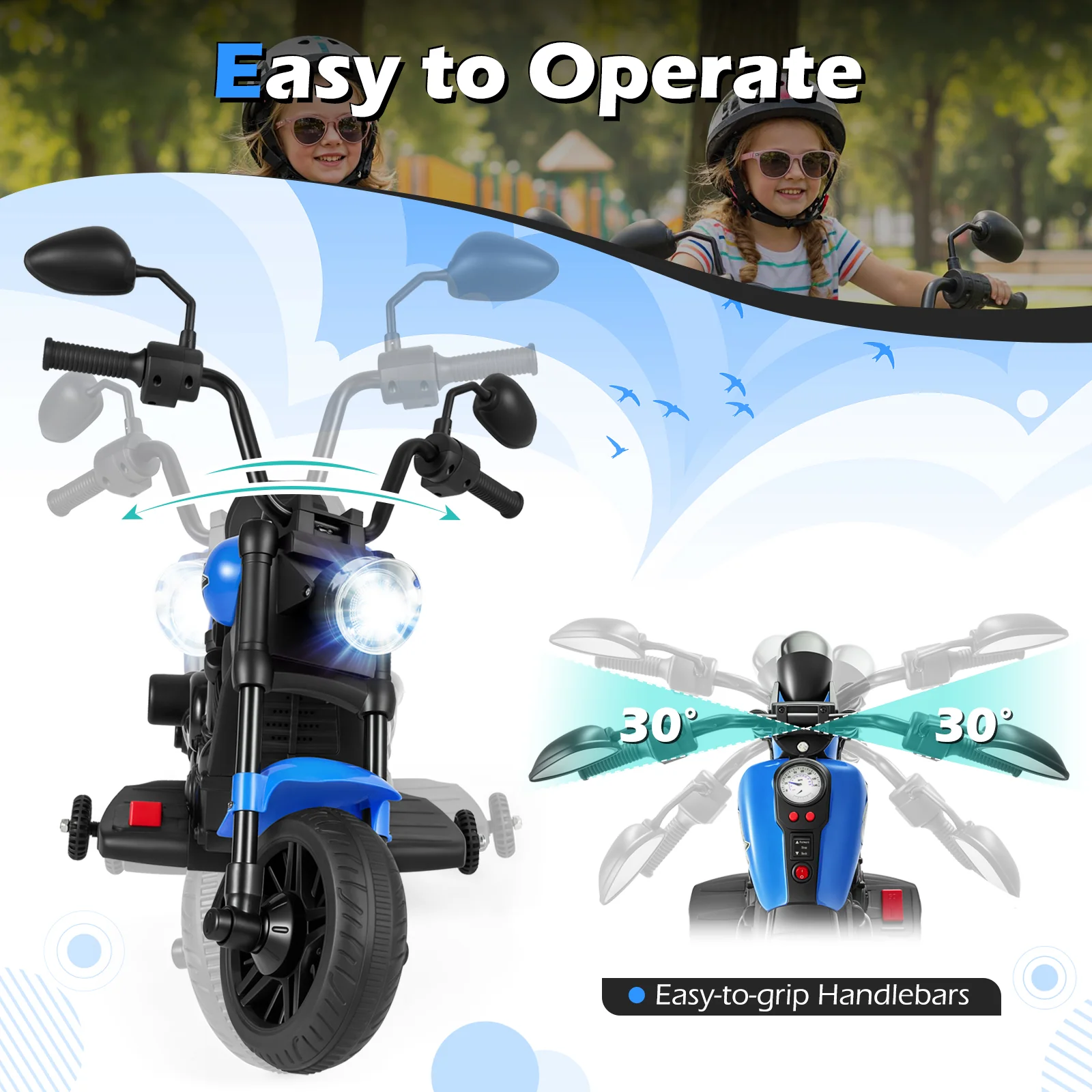 6V Kids Motorcycle with Headlight and Music and Training Wheels - Image 31