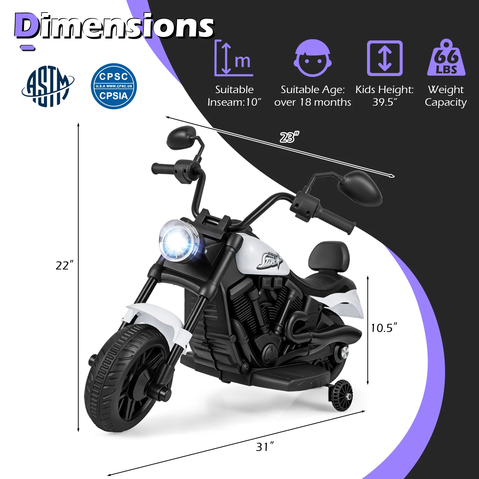 6V Kids Motorcycle with Headlight and Music and Training Wheels - Image 4