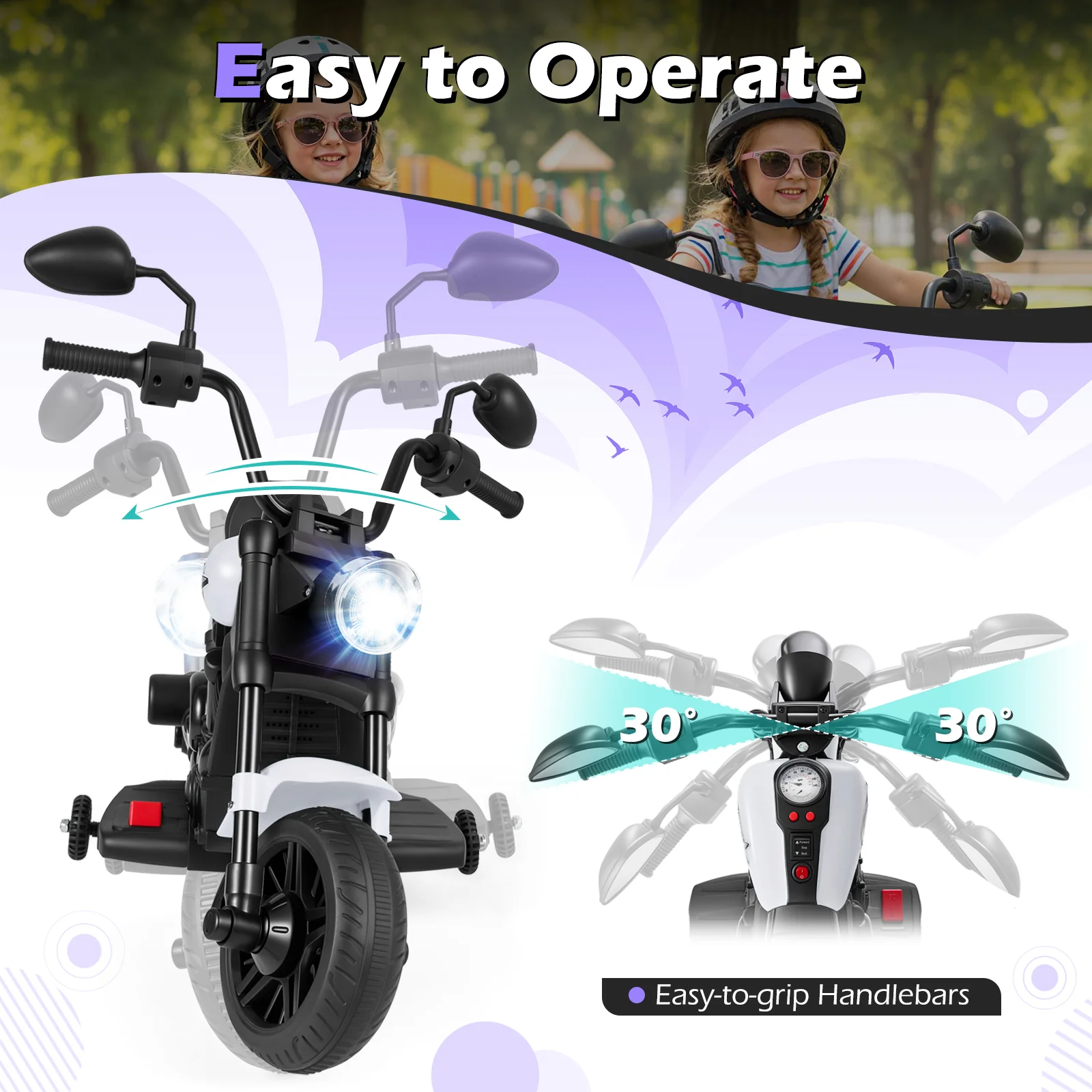 6V Kids Motorcycle with Headlight and Music and Training Wheels - Image 7