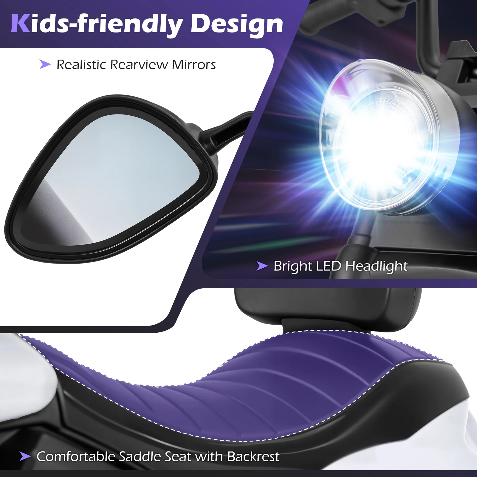 6V Kids Motorcycle with Headlight and Music and Training Wheels - Image 8