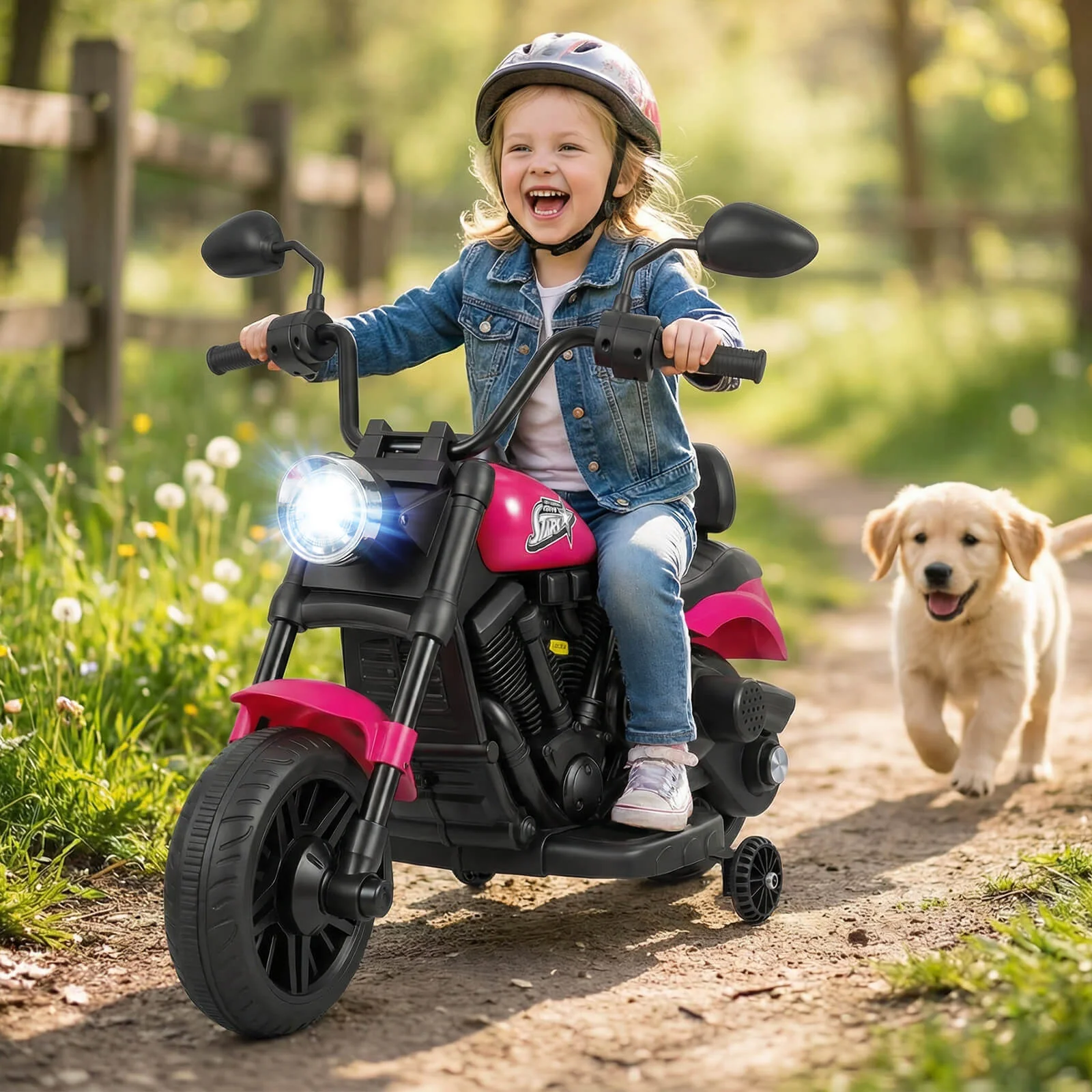 6V Kids Motorcycle with Headlight and Music and Training Wheels - Image 9