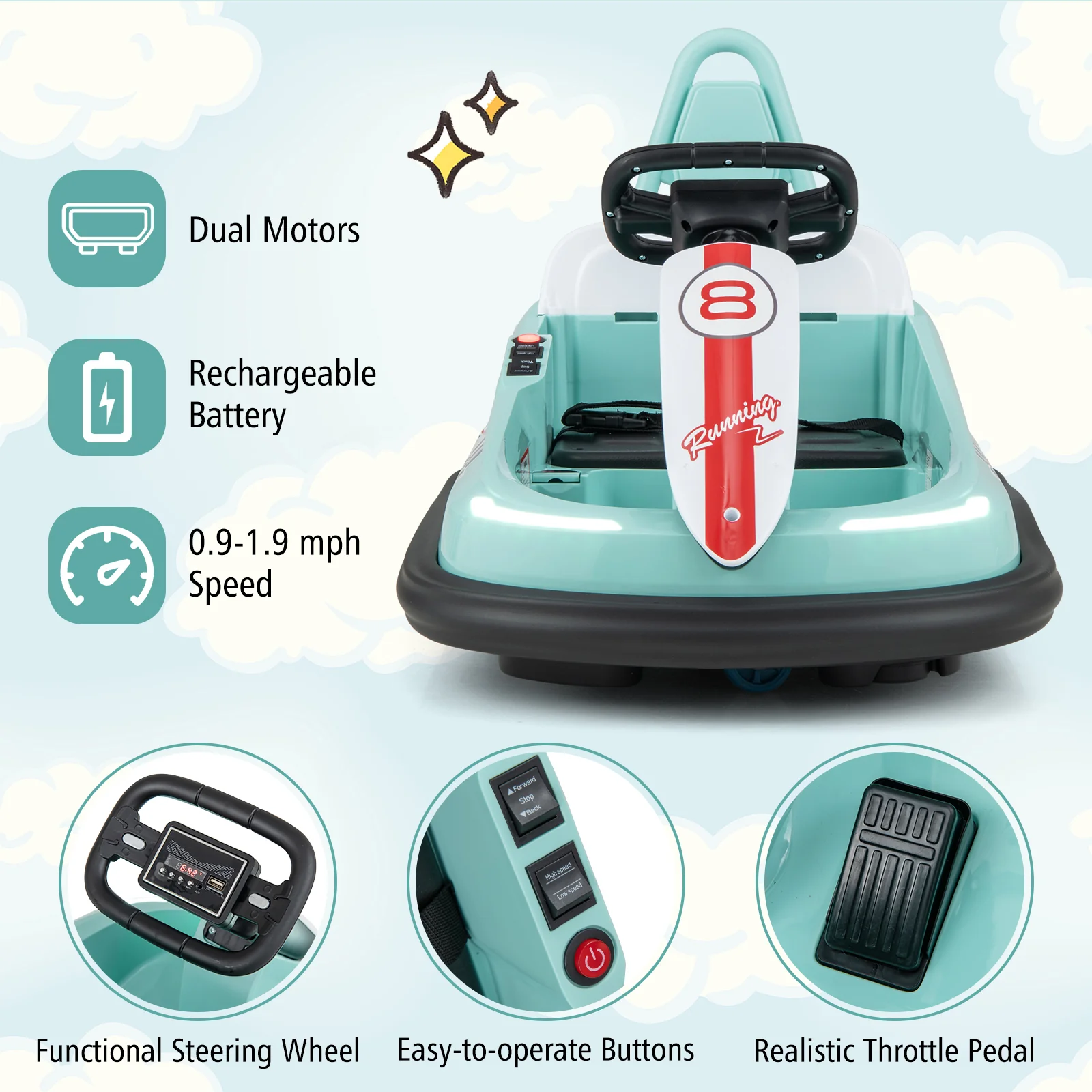 6V kids Ride-on Bumper Car with 360Â° Spinning and Dual Motors - Image 7