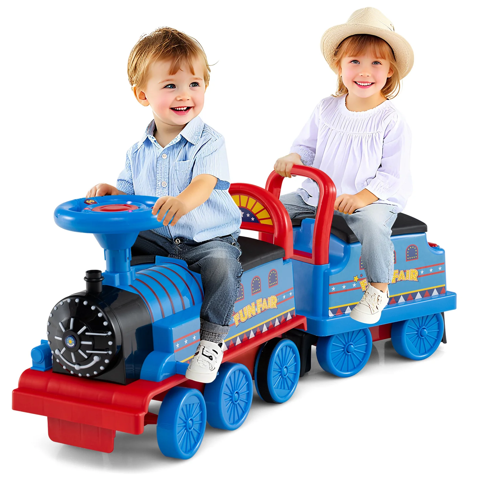 6V Ride on Train 2-Seater with Carriage and Flashing LED Lights - Image 11