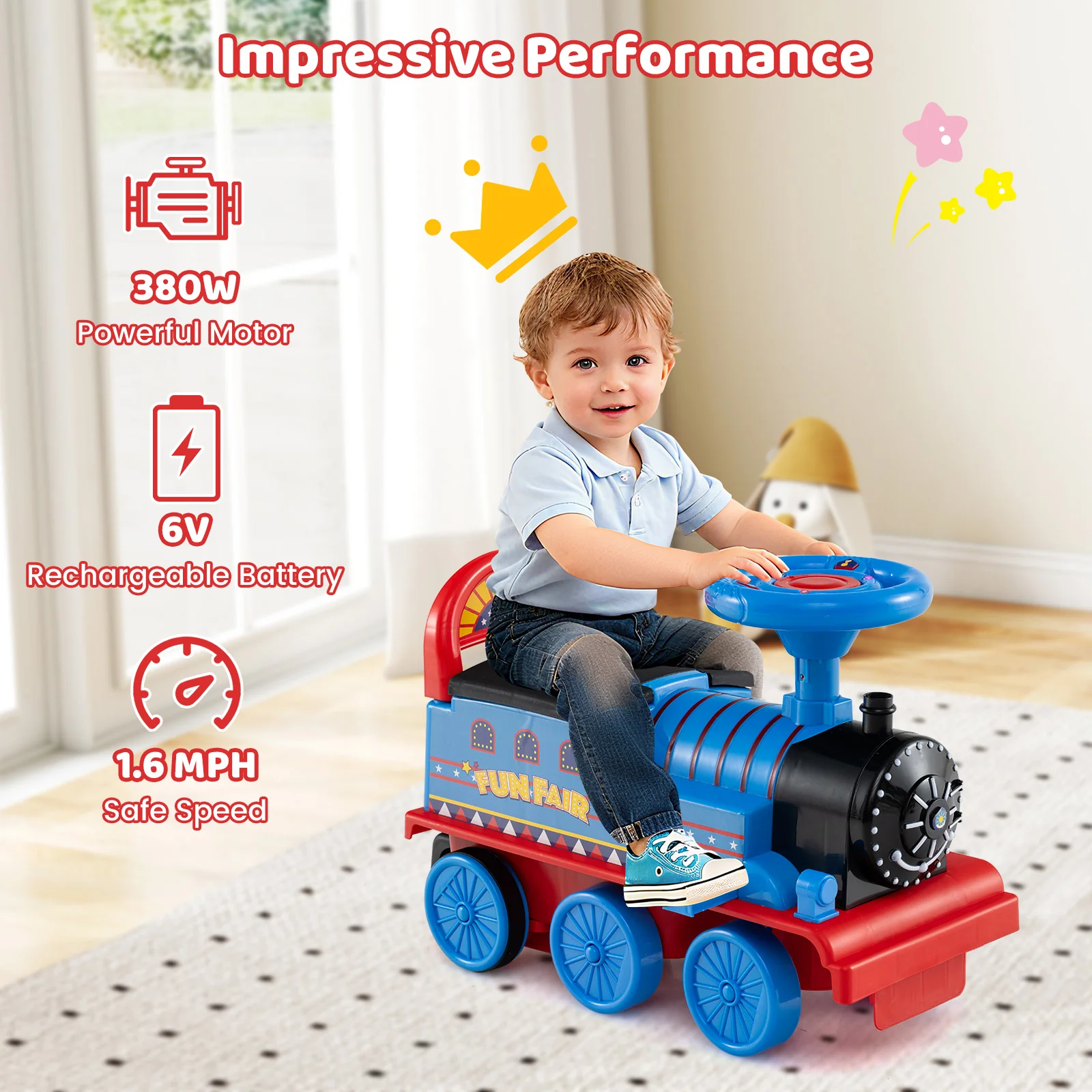 6V Ride on Train 2-Seater with Carriage and Flashing LED Lights - Image 13