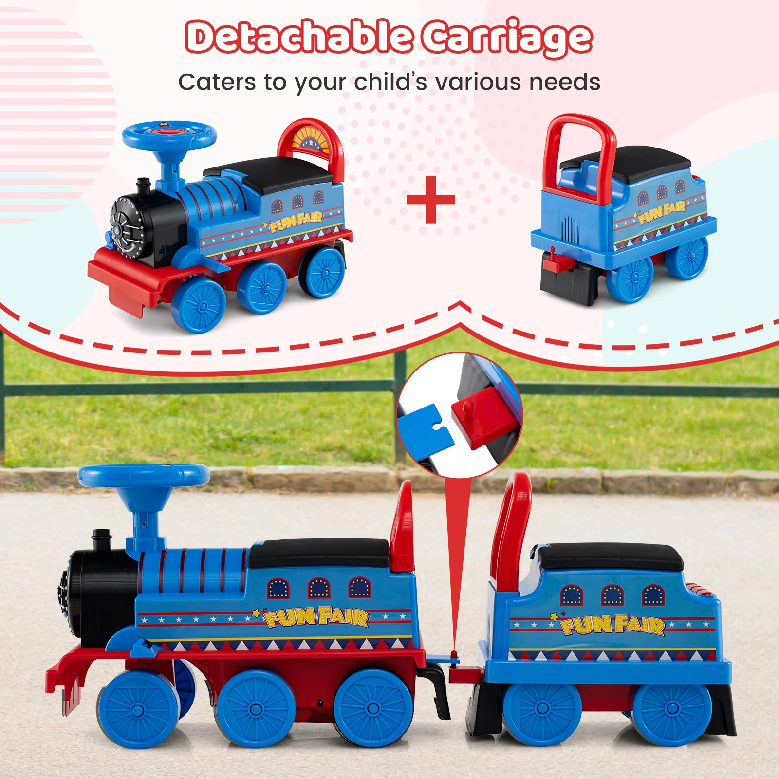 6V Ride on Train 2-Seater with Carriage and Flashing LED Lights - Image 15