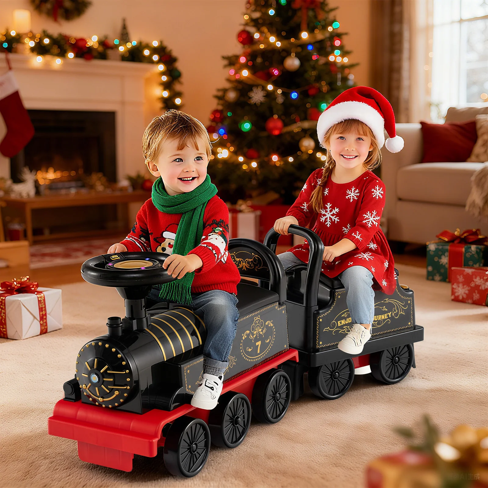 6V Ride on Train 2-Seater with Carriage and Flashing LED Lights - Image 17