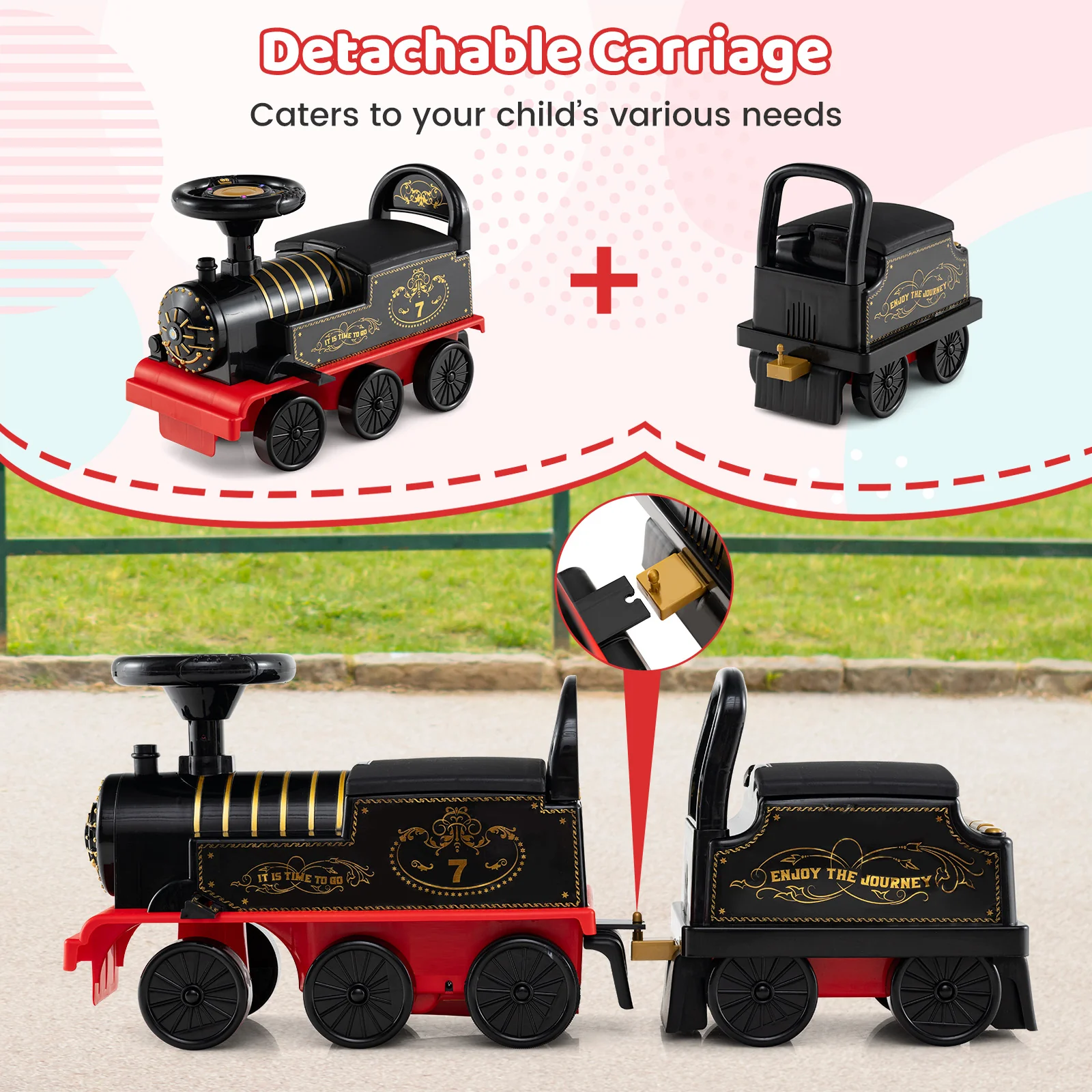 6V Ride on Train 2-Seater with Carriage and Flashing LED Lights - Image 21