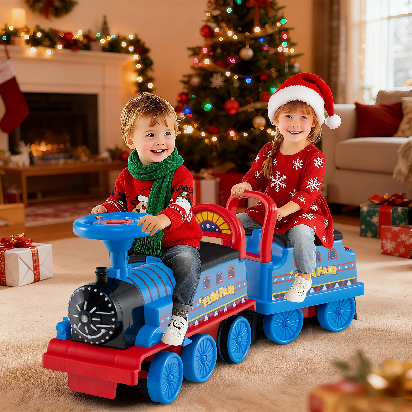 6V Ride on Train 2-Seater with Carriage and Flashing LED Lights - Image 9