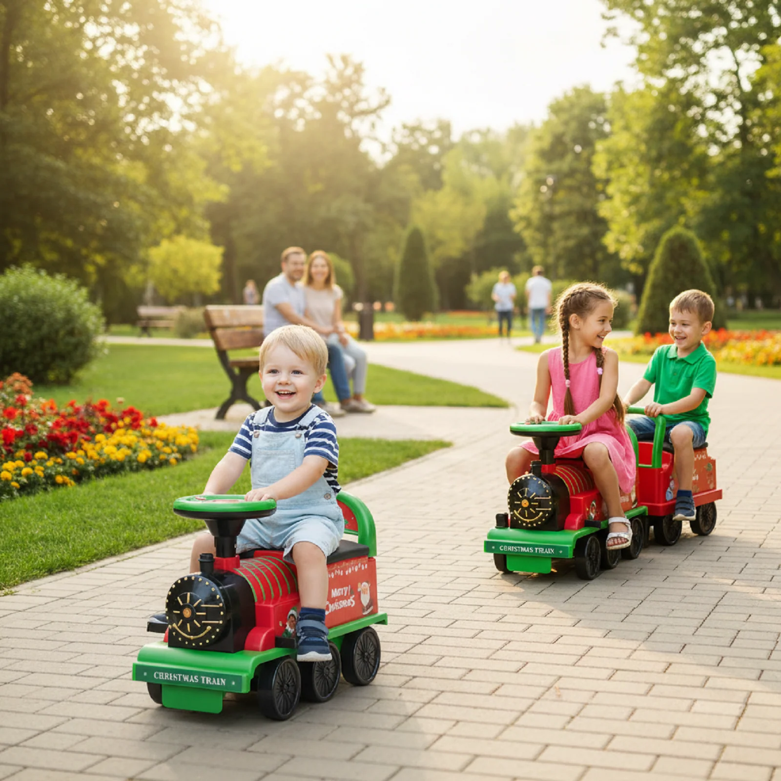 6V Toddler Ride On Train Combo: Track Ride & 2-Seater Carriage Set - Image 2