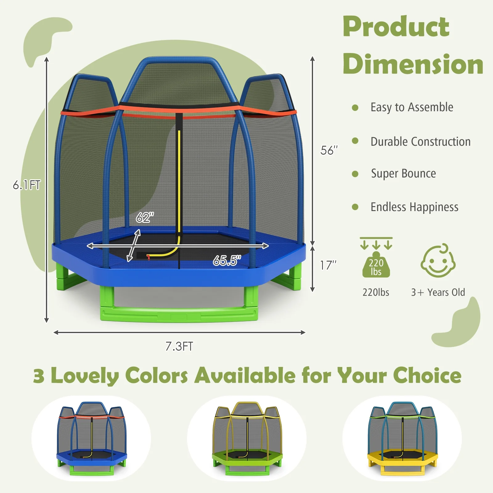 7 Feet Kids Recreational Bounce Jumper Trampoline - Image 11