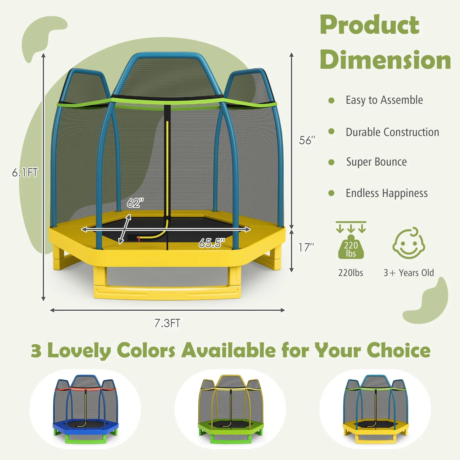 7 Feet Kids Recreational Bounce Jumper Trampoline - Image 19