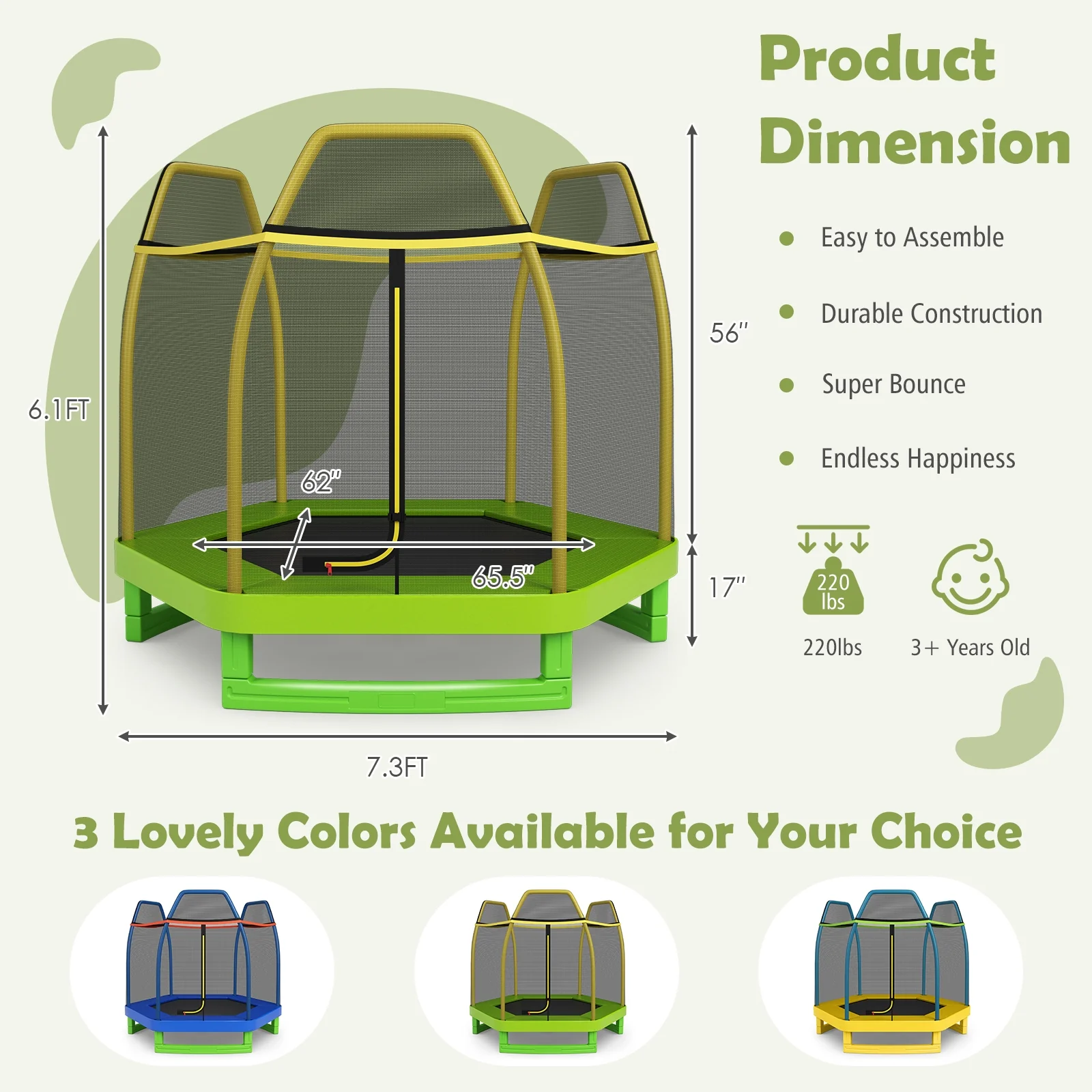 7 Feet Kids Recreational Bounce Jumper Trampoline - Image 3