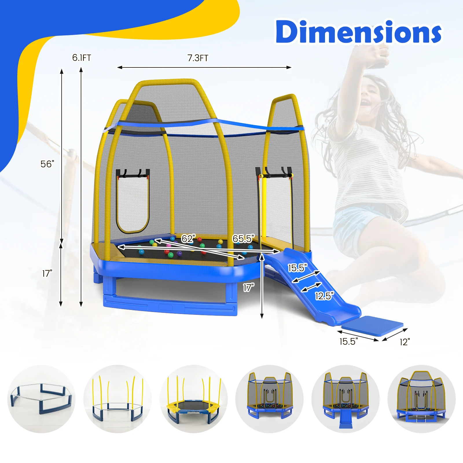 7 Feet Trampoline with Ladder and Slide for Indoor and Outdoor - Image 3