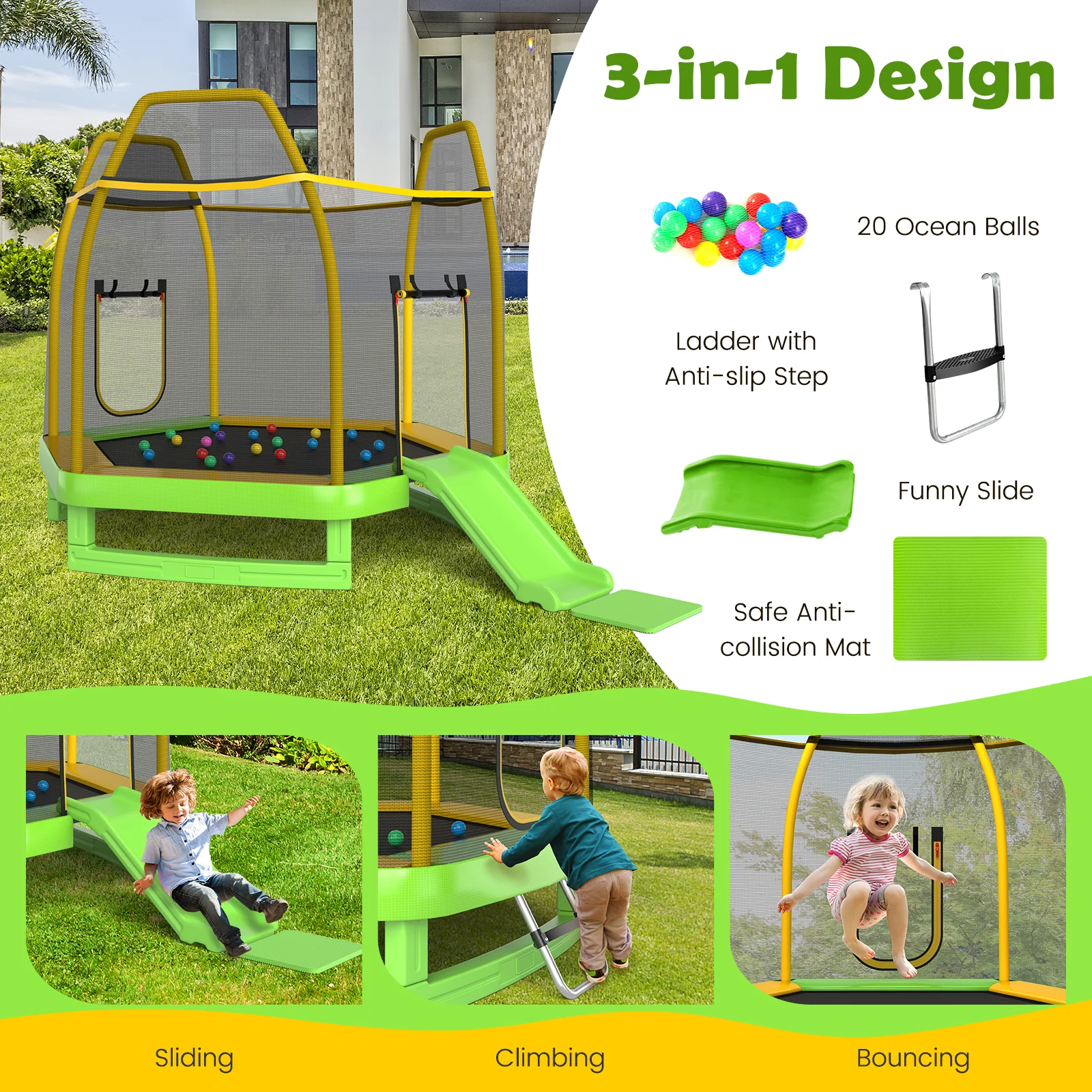 7 Feet Trampoline with Ladder and Slide for Indoor and Outdoor - Image 9