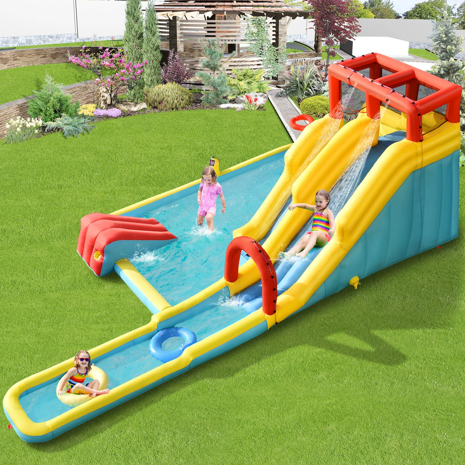 7-in-1 Inflatable Dual Slide Water Park Bounce House With 680W Blower - Image 2