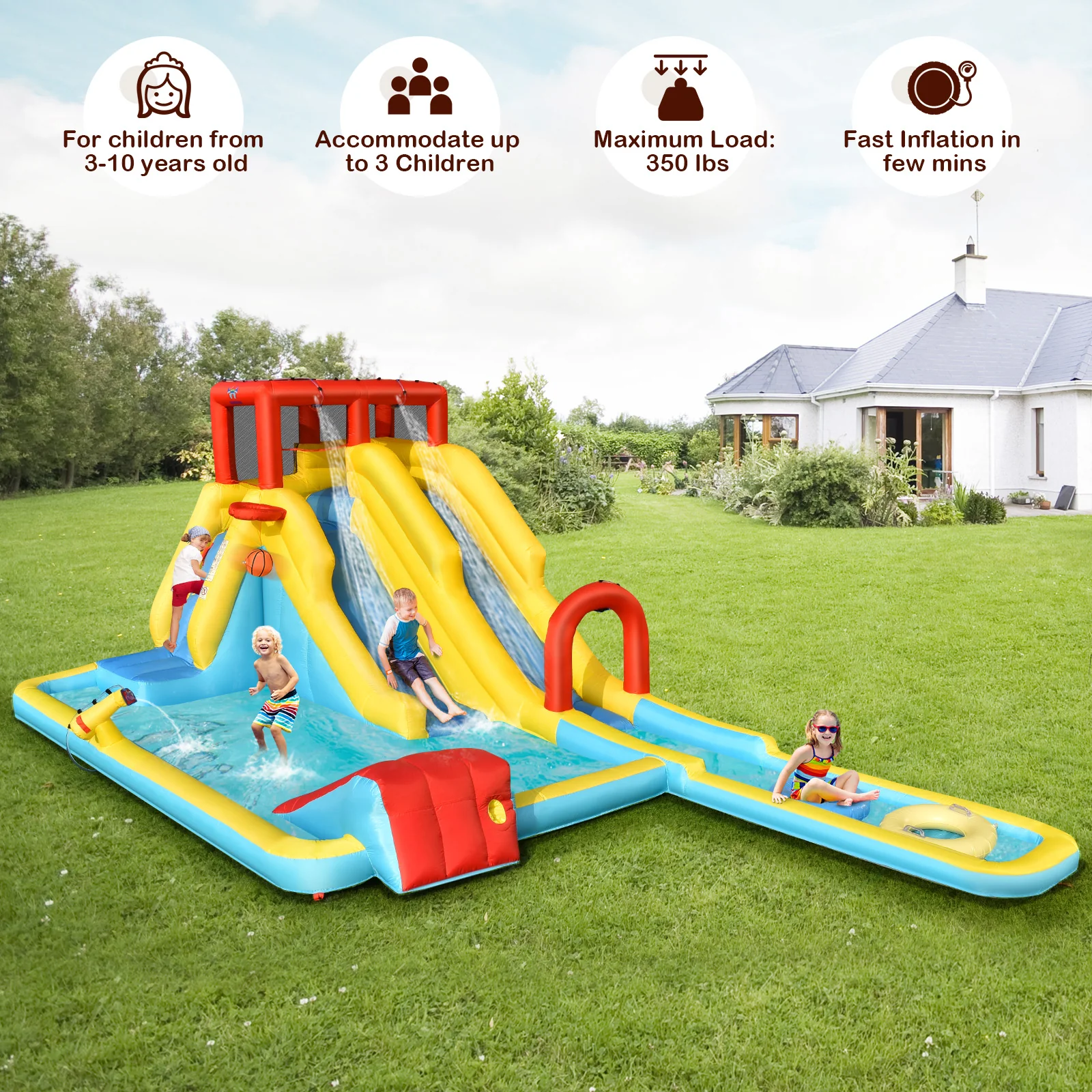7-in-1 Inflatable Dual Slide Water Park Bounce House With 680W Blower - Image 6