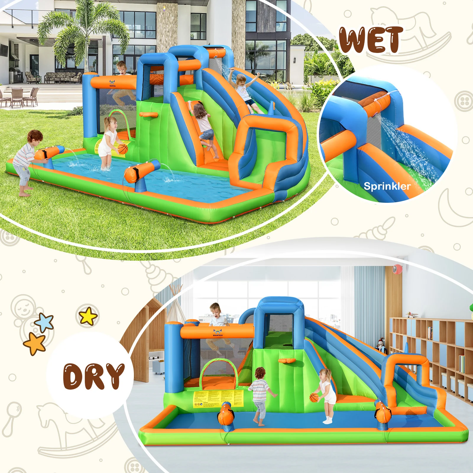 7-in-1 Inflatable Giant Water Park Bouncer with Dual Climbing Walls and 735W Blower - Image 7