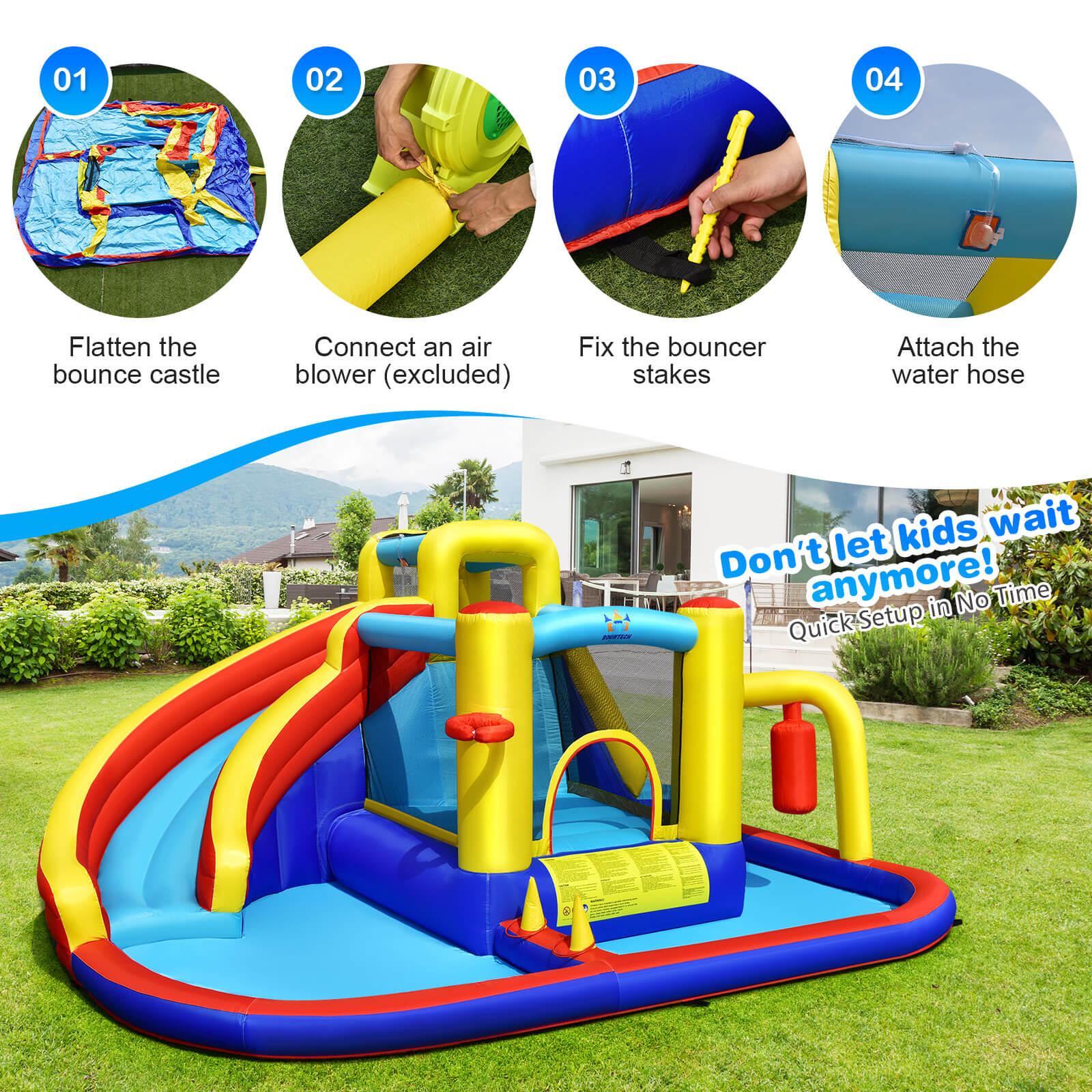 7-in-1 Inflatable Water Slide Bounce Castle with Splash Pool and Climbing Wall without Blower - Image 6