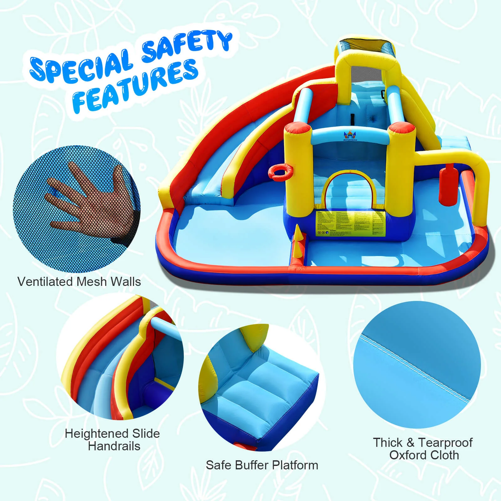 7-in-1 Inflatable Water Slide Bounce Castle with Splash Pool and Climbing Wall without Blower - Image 7