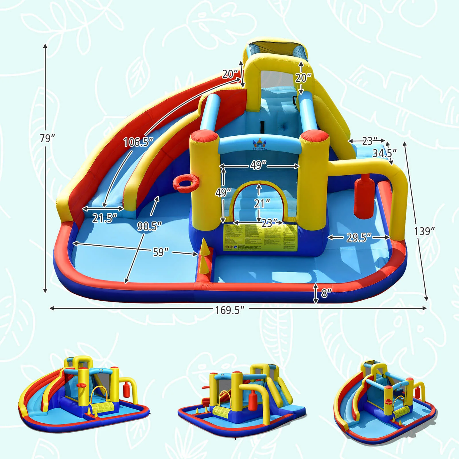 7-in-1 Inflatable Water Slide with 735W Air Blower and Splash Pool - Image 4
