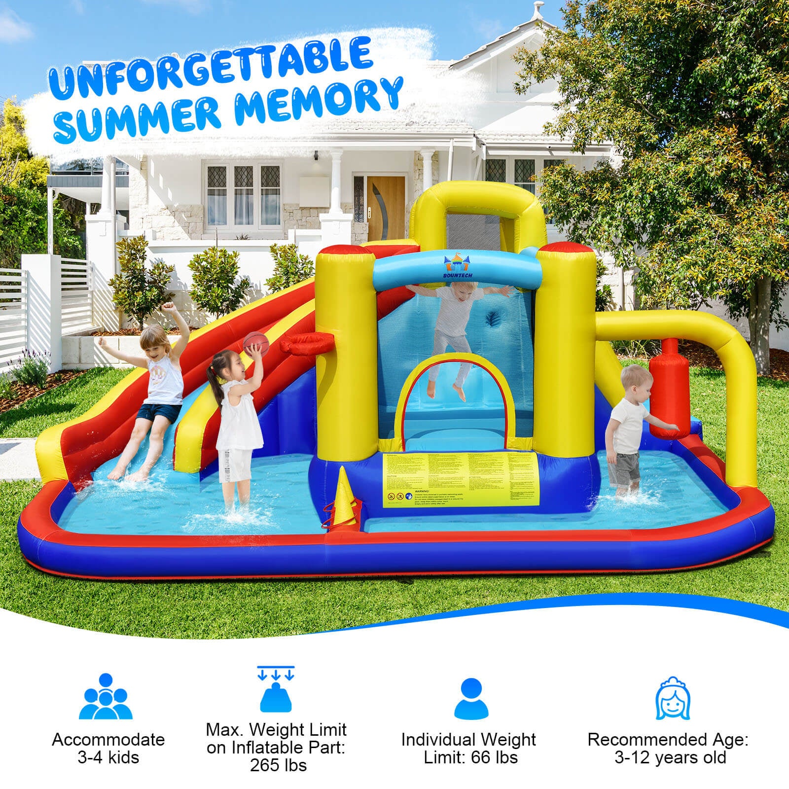 7-in-1 Inflatable Water Slide with 735W Air Blower and Splash Pool - Image 5