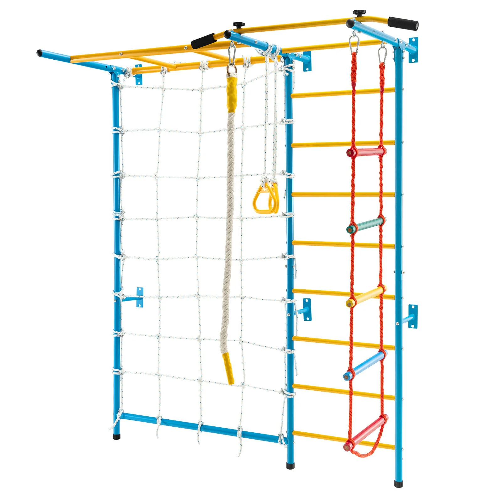 7 In 1 Kids Indoor Gym Playground Swedish Wall Ladder for Solid Wall-Yellow - Image 3