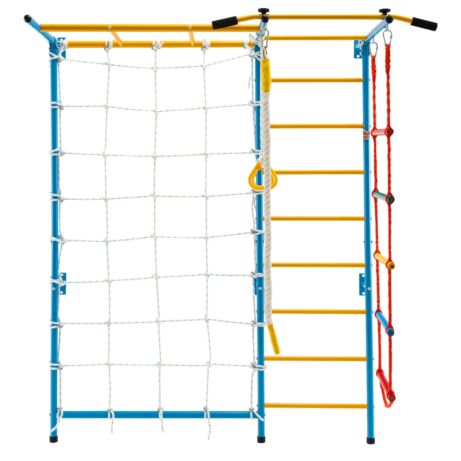 7 In 1 Kids Indoor Gym Playground Swedish Wall Ladder for Solid Wall-Yellow - Image 4