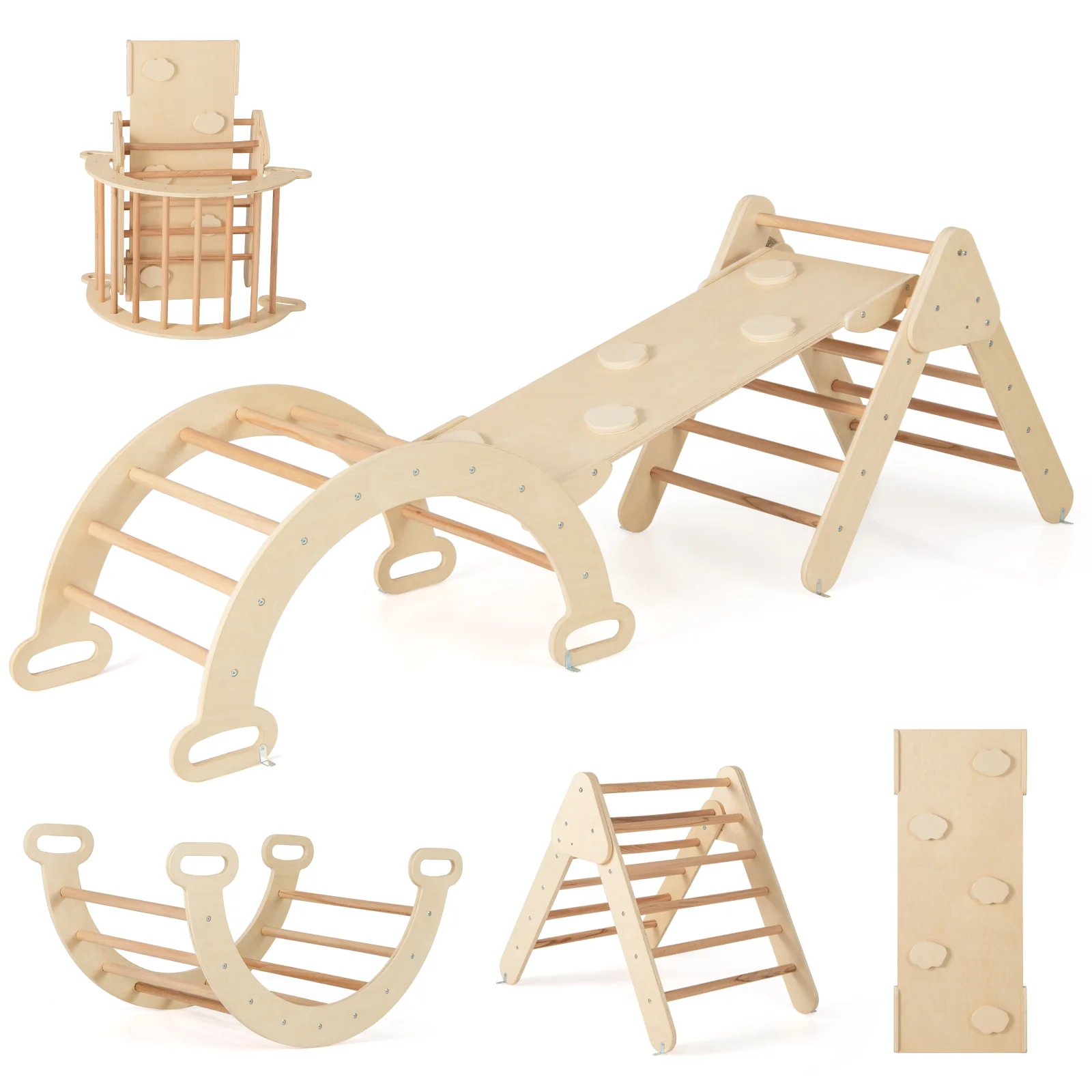 7-in-1 Pikler Triangle Set with 6-Piece Foam Blocks for Toddlers Indoor Playground - Image 6