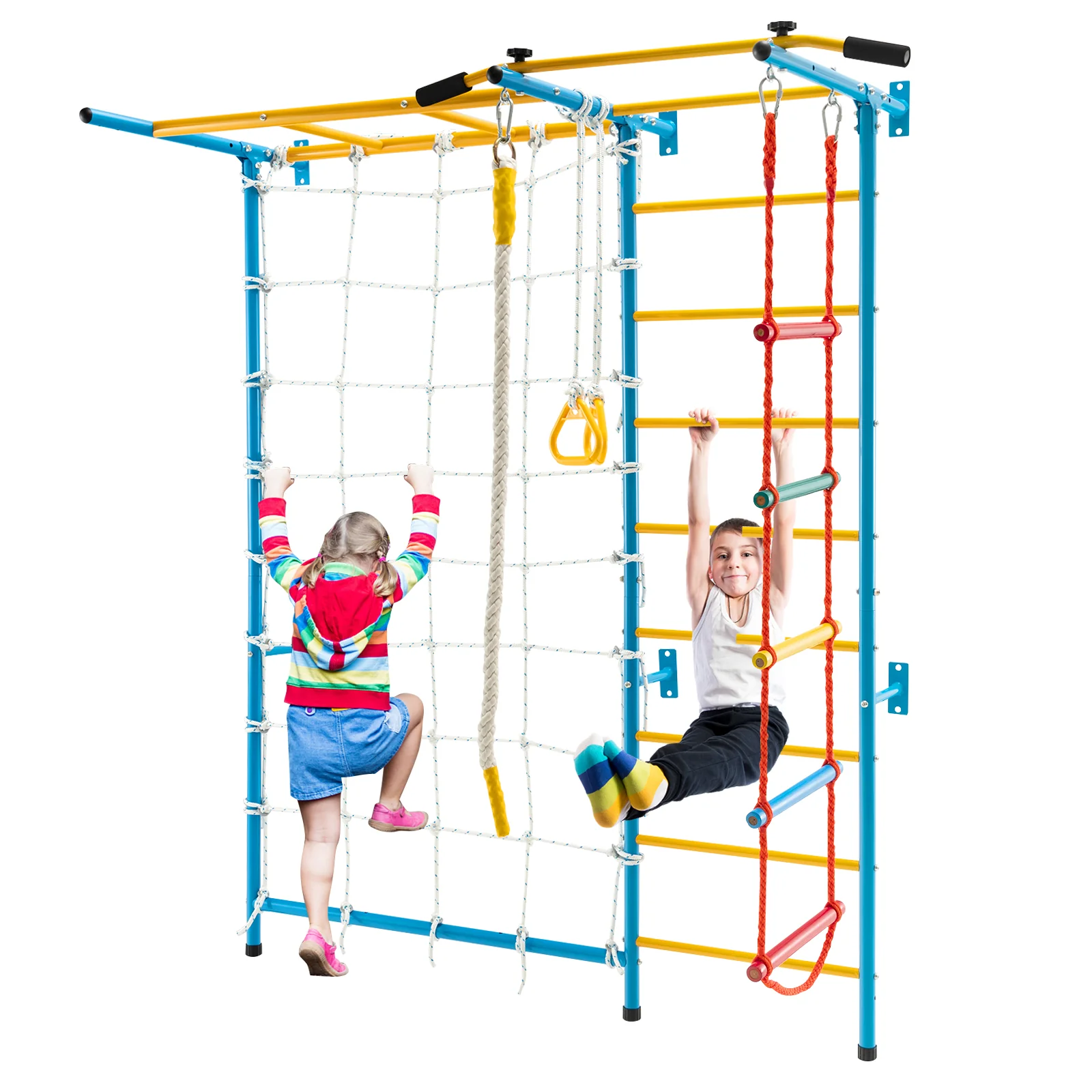 7-in-1 Swedish Ladder with Folding Gymnastics Mat for Solid Wall for Kids - Image 4