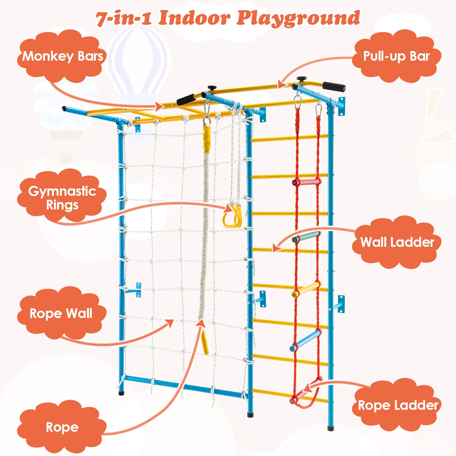 7-in-1 Swedish Ladder with Folding Gymnastics Mat for Solid Wall for Kids - Image 6