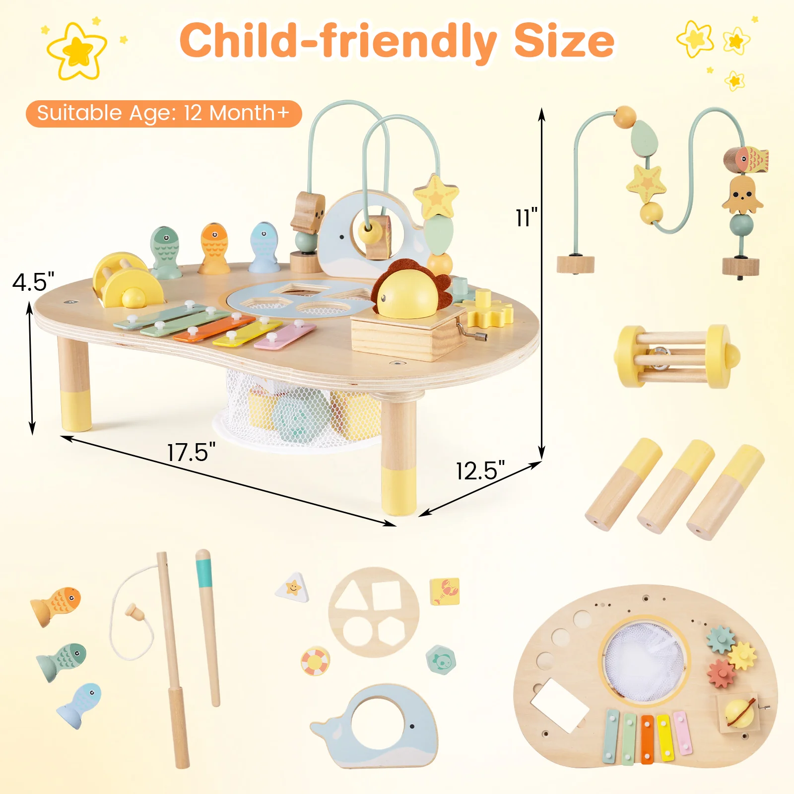 7-in-1 Toddler Activity Table Montessori Sensory Toy for 12 Month+ Wooden Musical Play Table - Image 5
